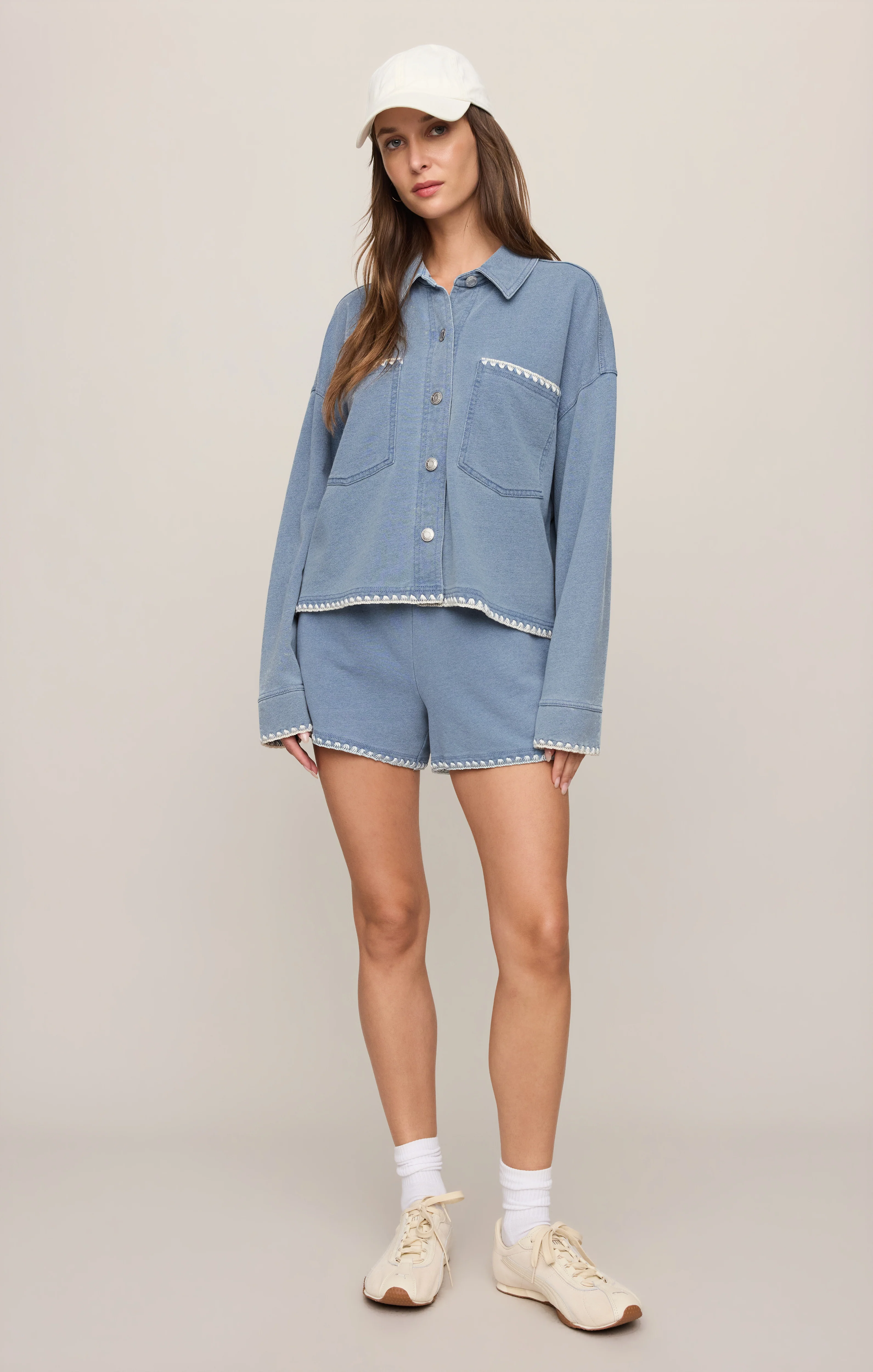 All Day Knit Denim Crop Whipstitch Jacket - Image 15