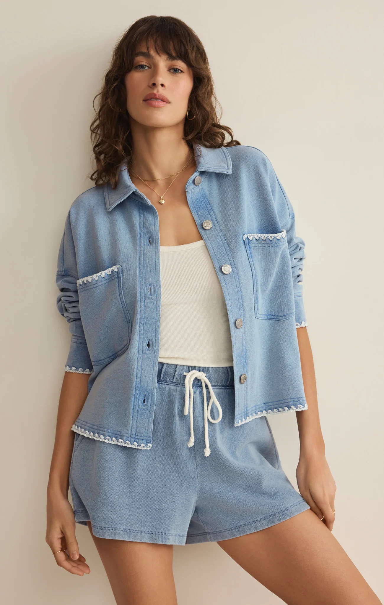 All Day Knit Denim Crop Whipstitch Jacket - Image 7