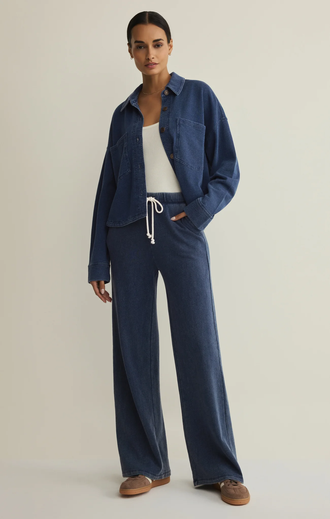 All Day Cropped Knit Denim Jacket - Image 16