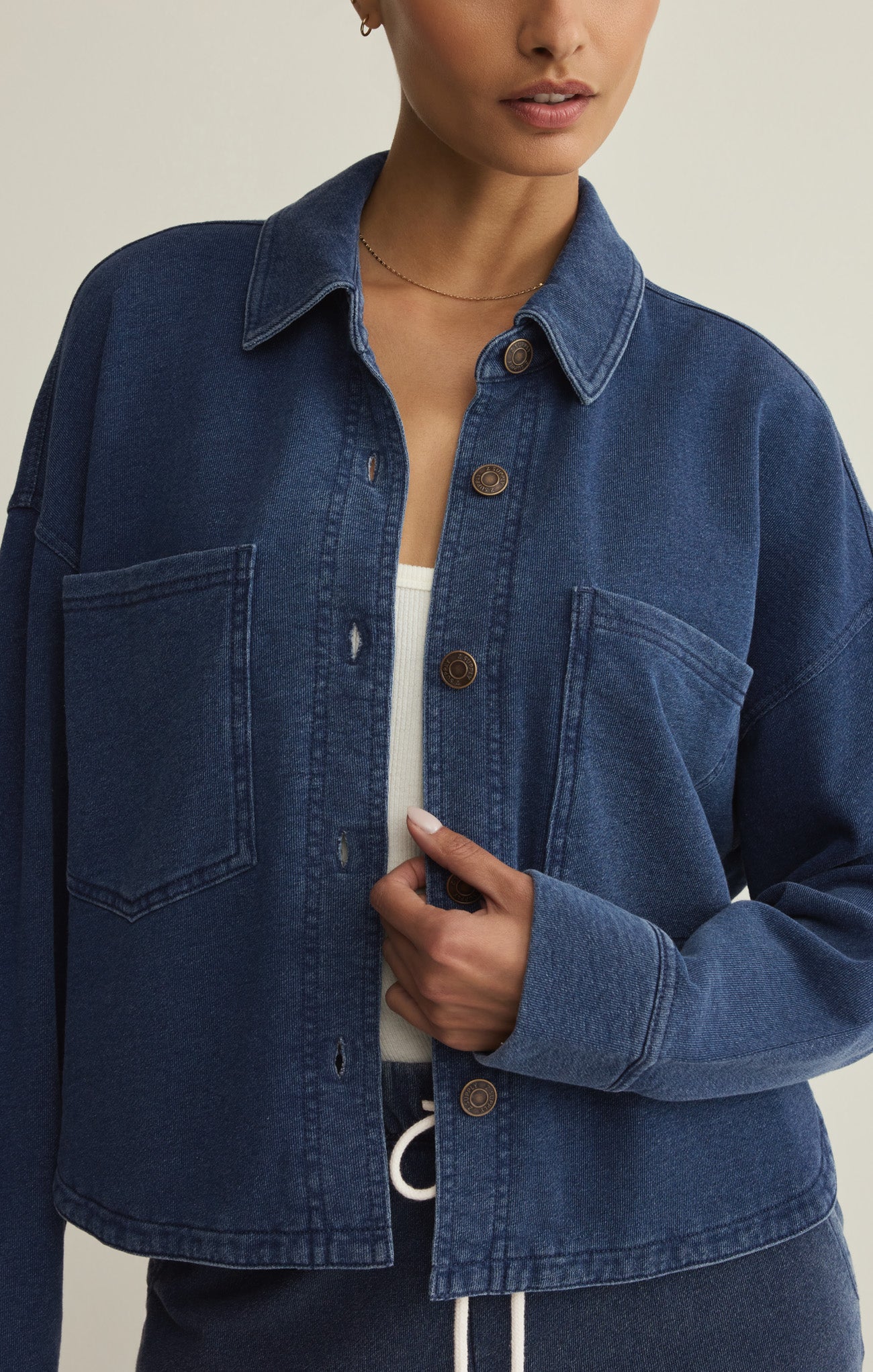 All Day Cropped Knit Denim Jacket - Image 20