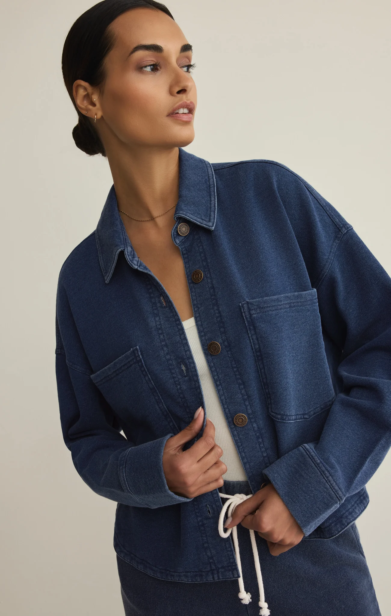 All Day Cropped Knit Denim Jacket - Image 21