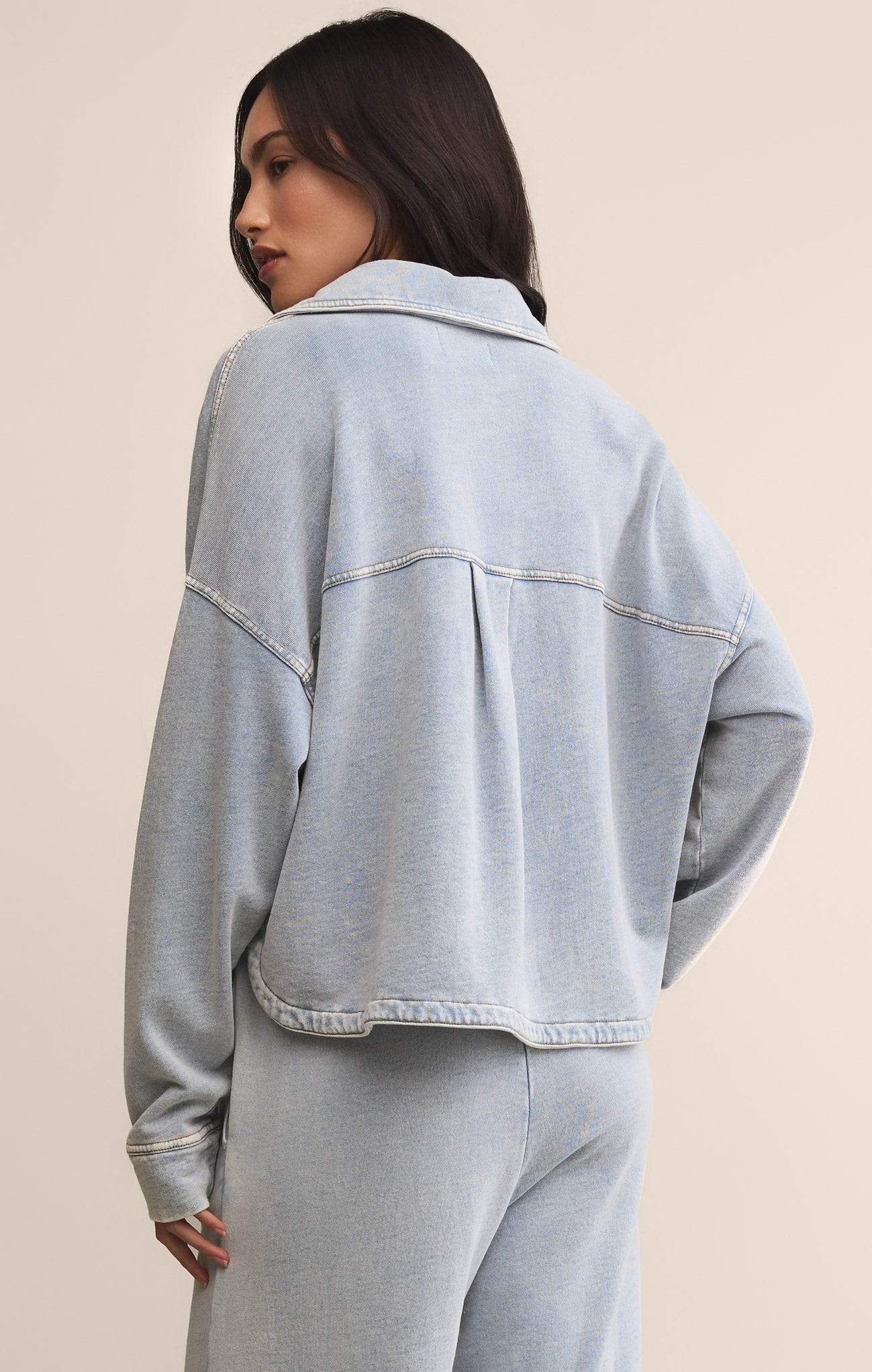 All Day Cropped Knit Denim Jacket - Image 22