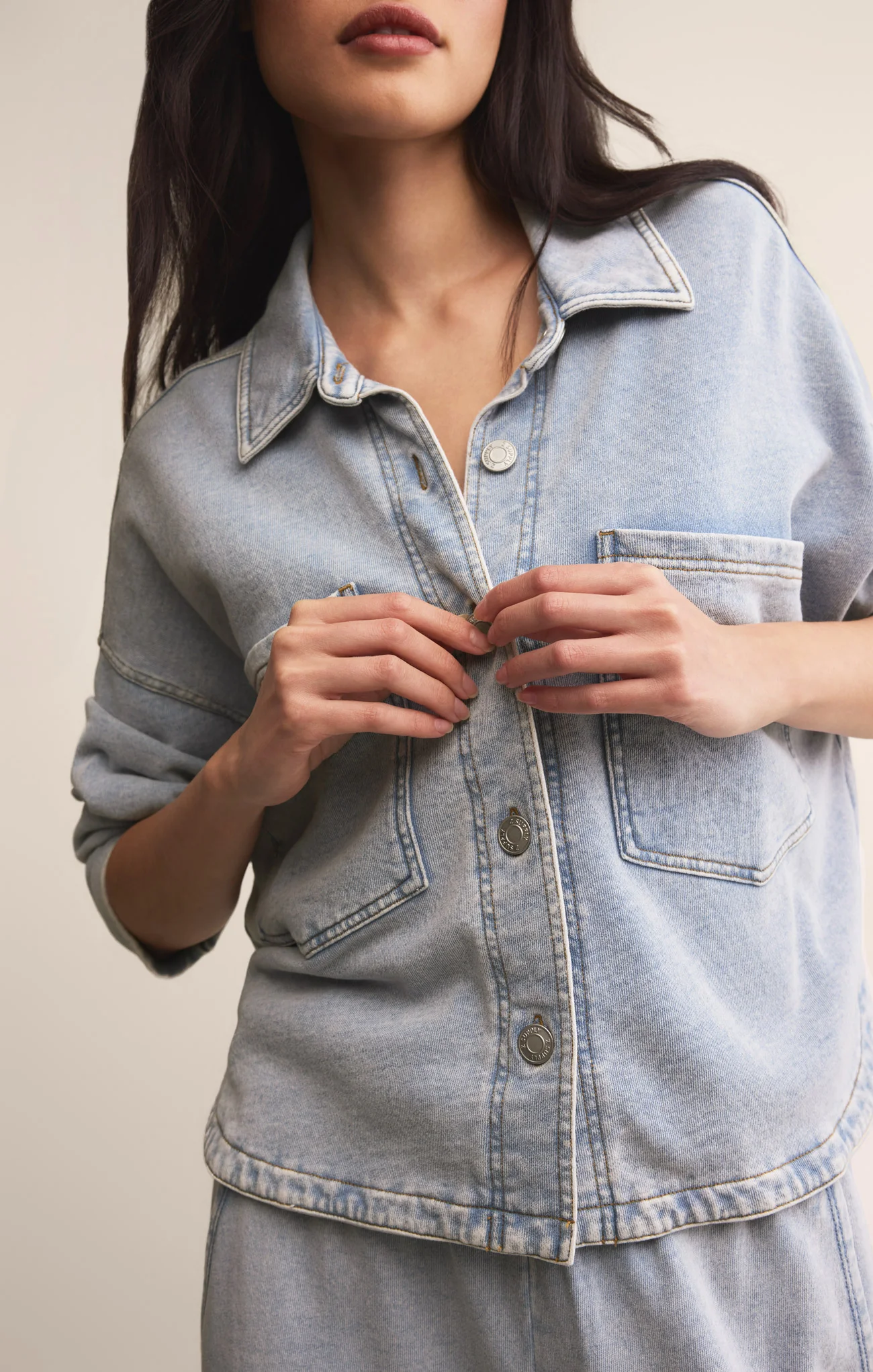 All Day Cropped Knit Denim Jacket - Image 26