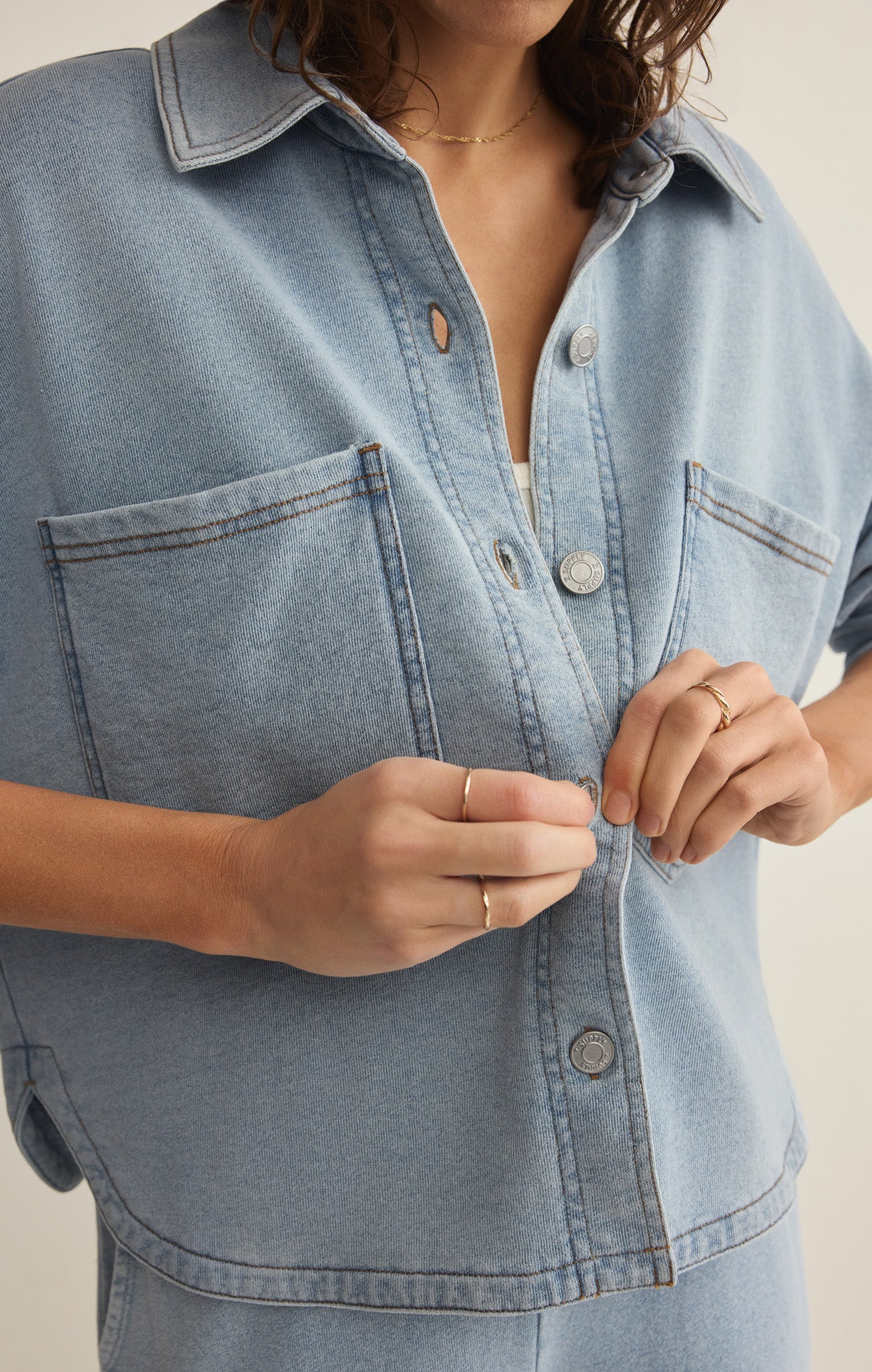 All Day Cropped Knit Denim Jacket - Image 6