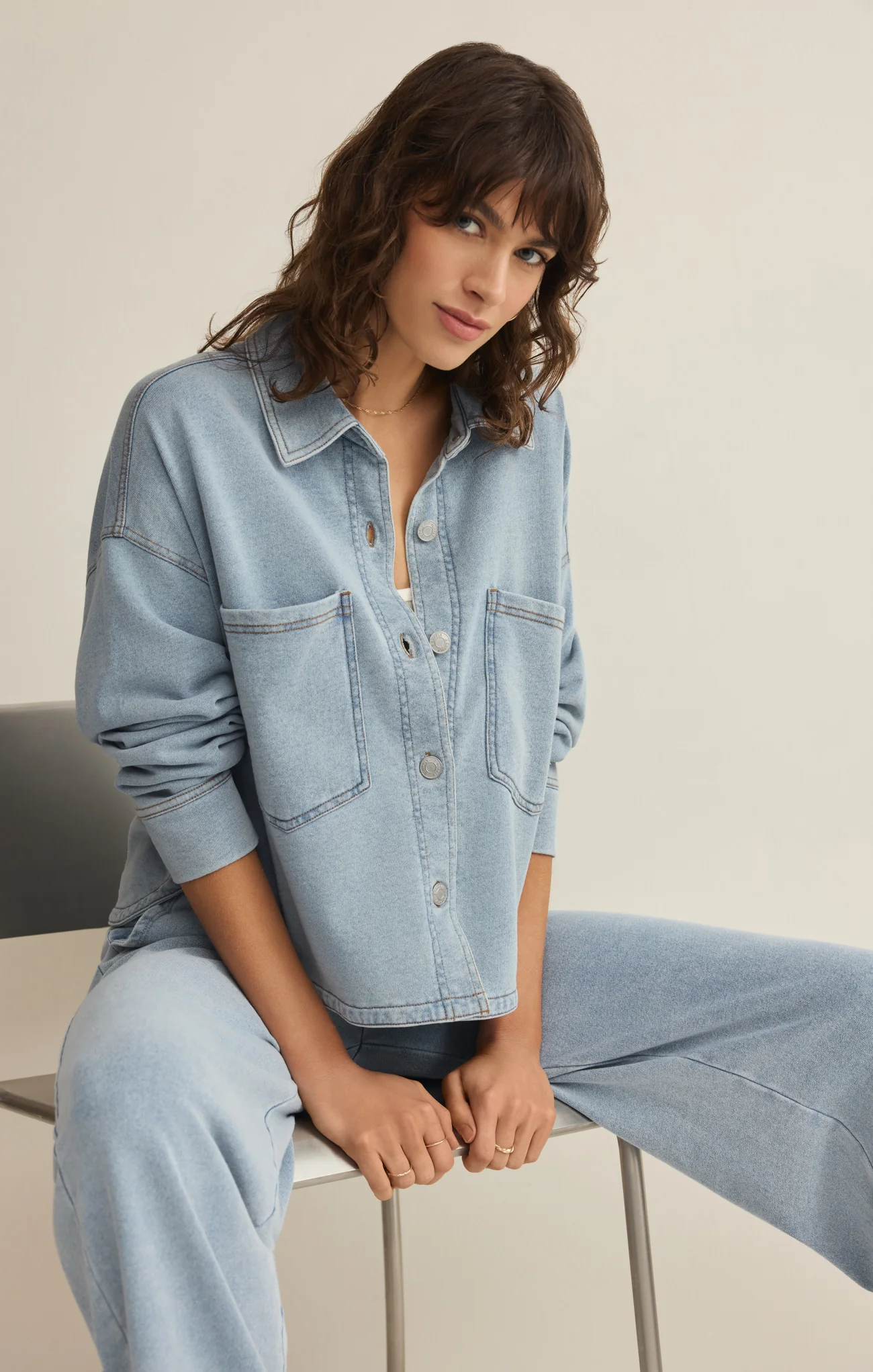 All Day Cropped Knit Denim Jacket - Image 8