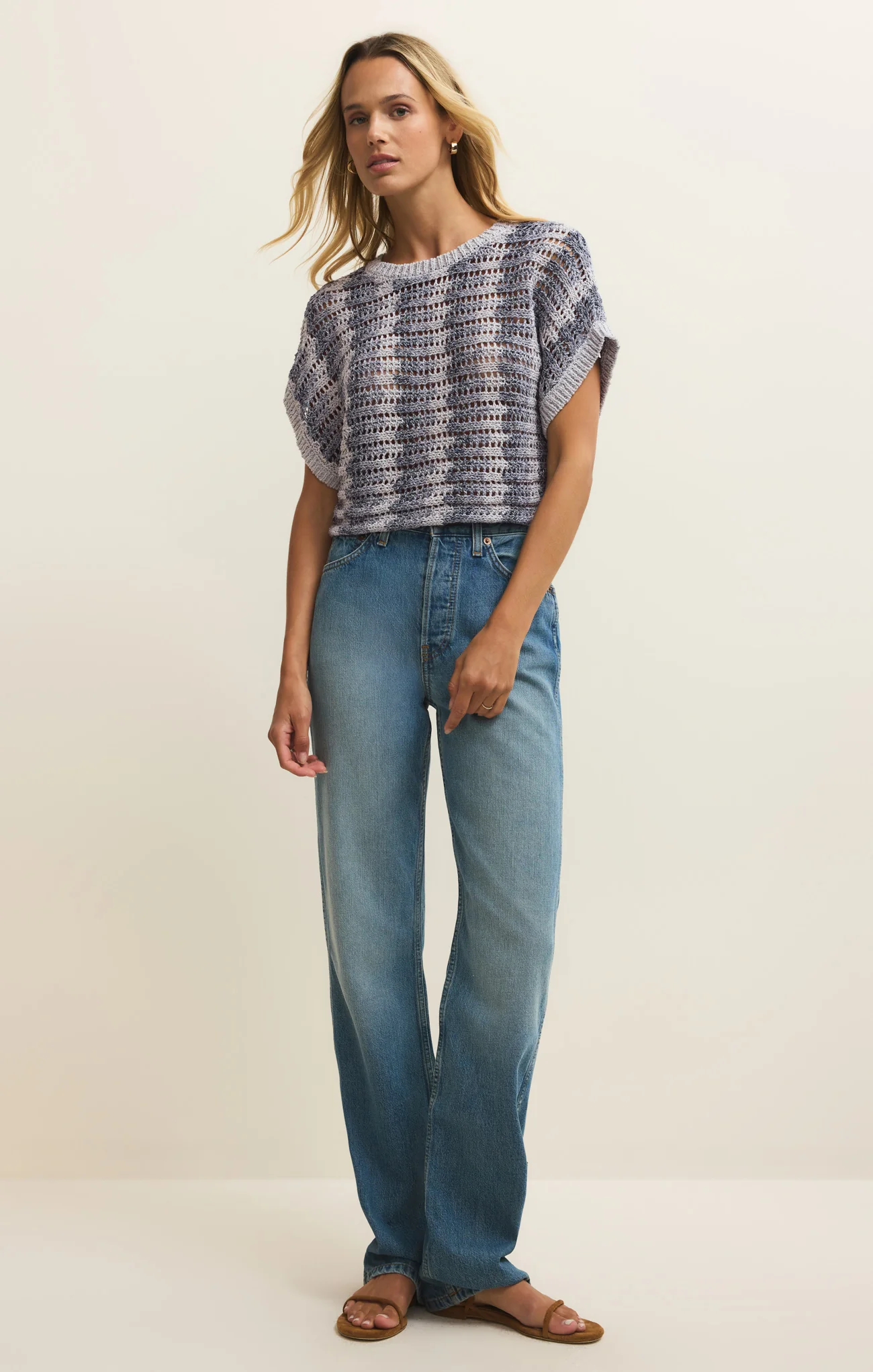 Ballast Crochet Stripe Sweater Top - Image 3