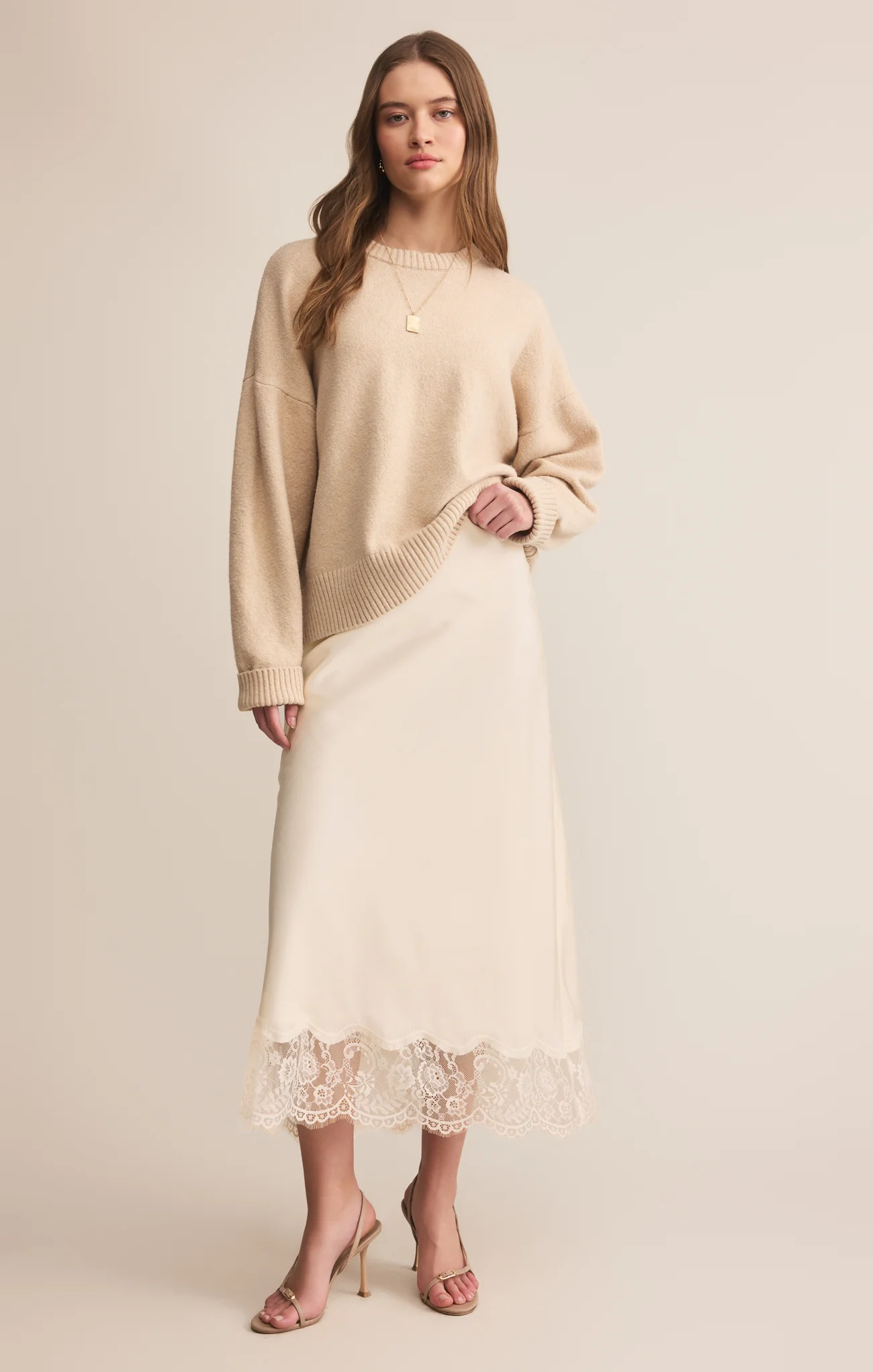 Cinder Lace Satin Midi Skirt - Image 12