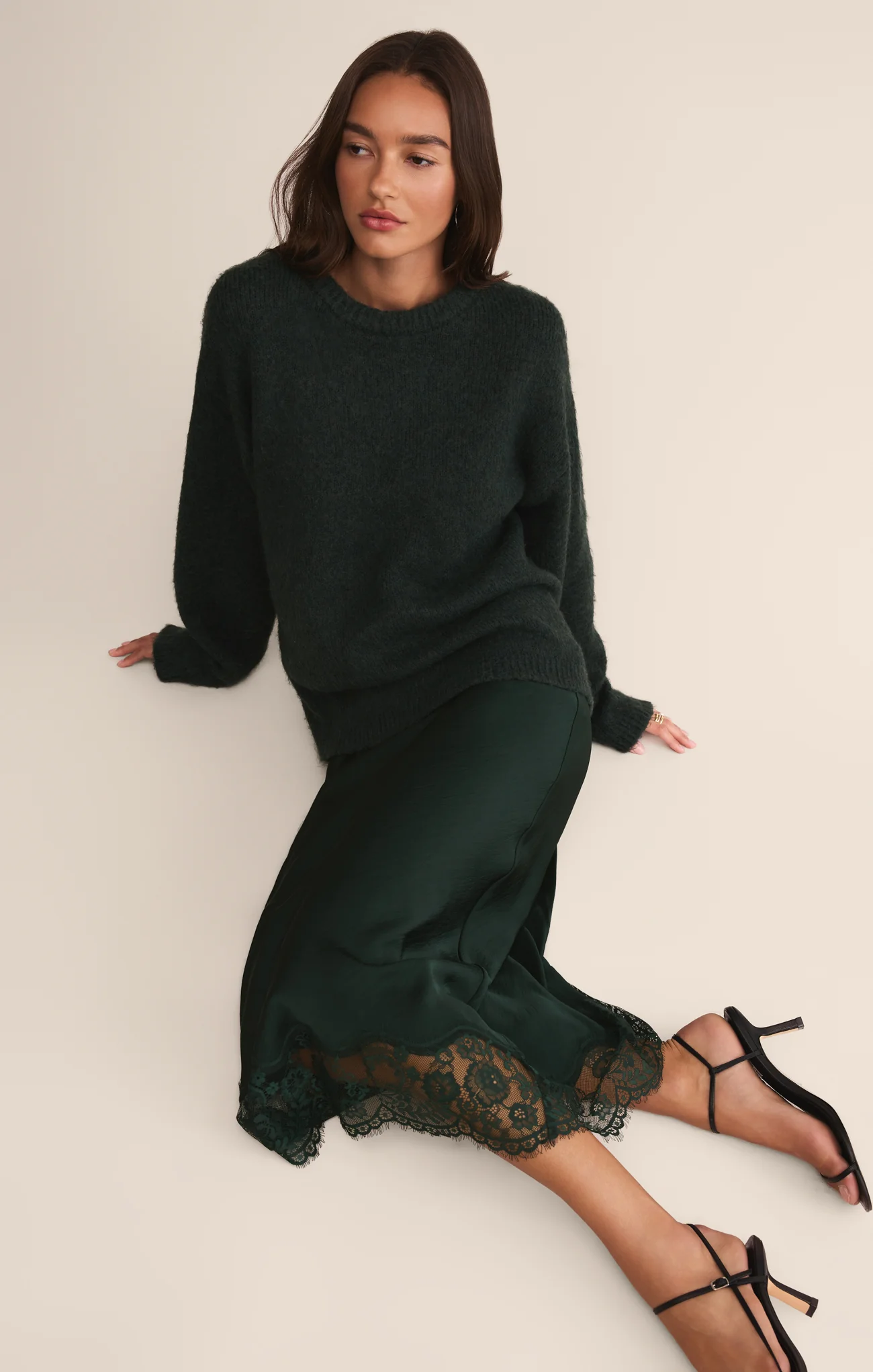 Cinder Lace Satin Midi Skirt - Image 23