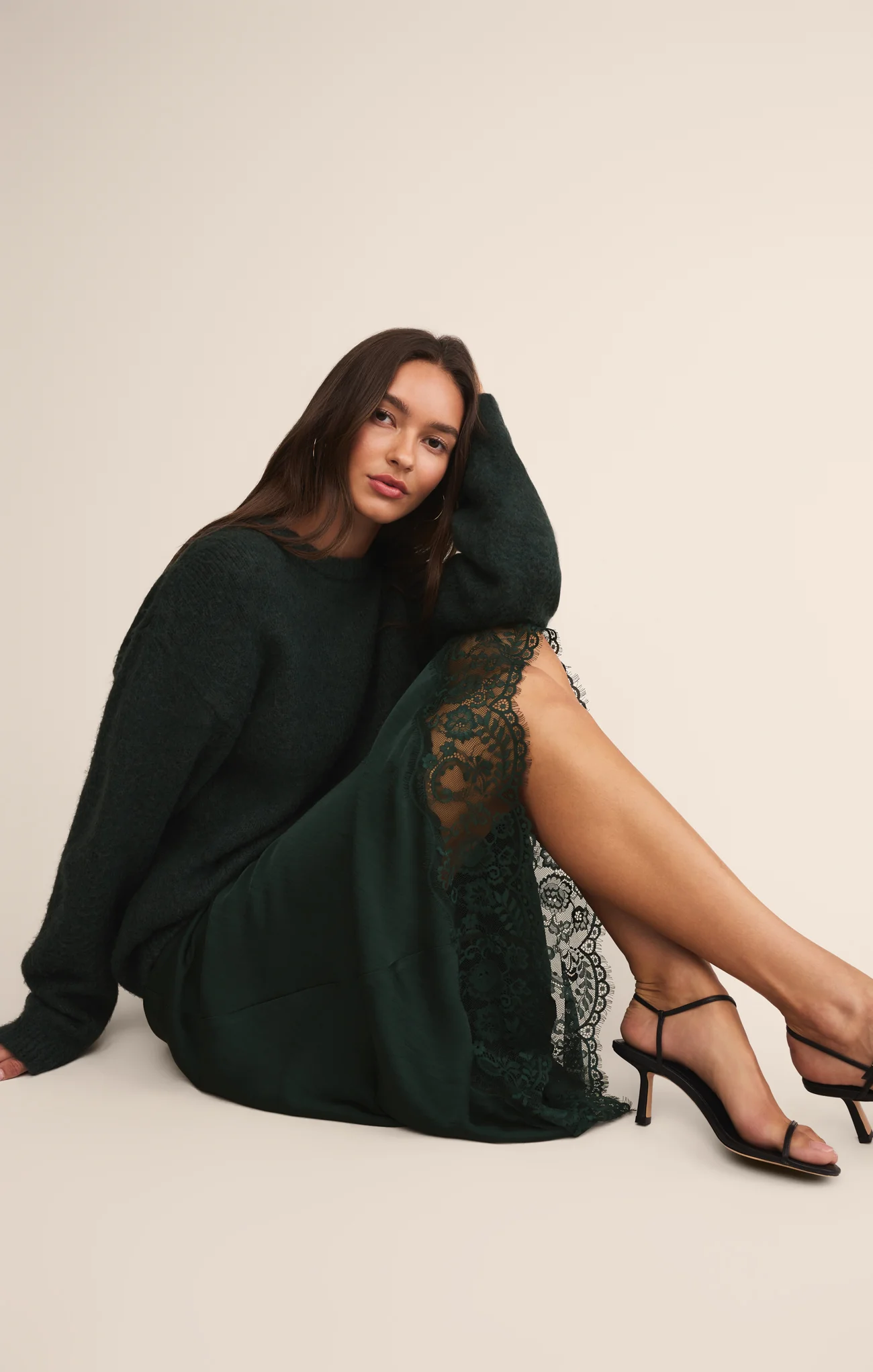 Cinder Lace Satin Midi Skirt - Image 25