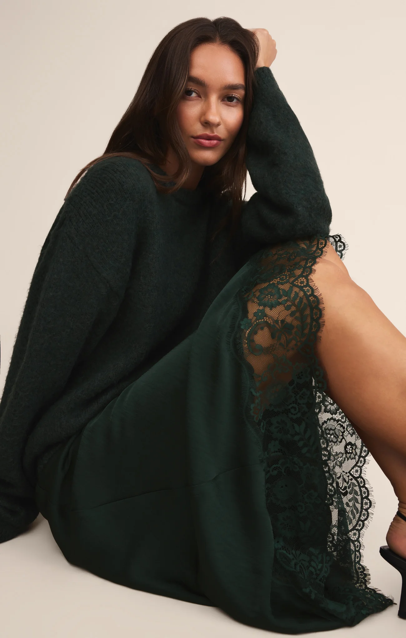 Cinder Lace Satin Midi Skirt - Image 26