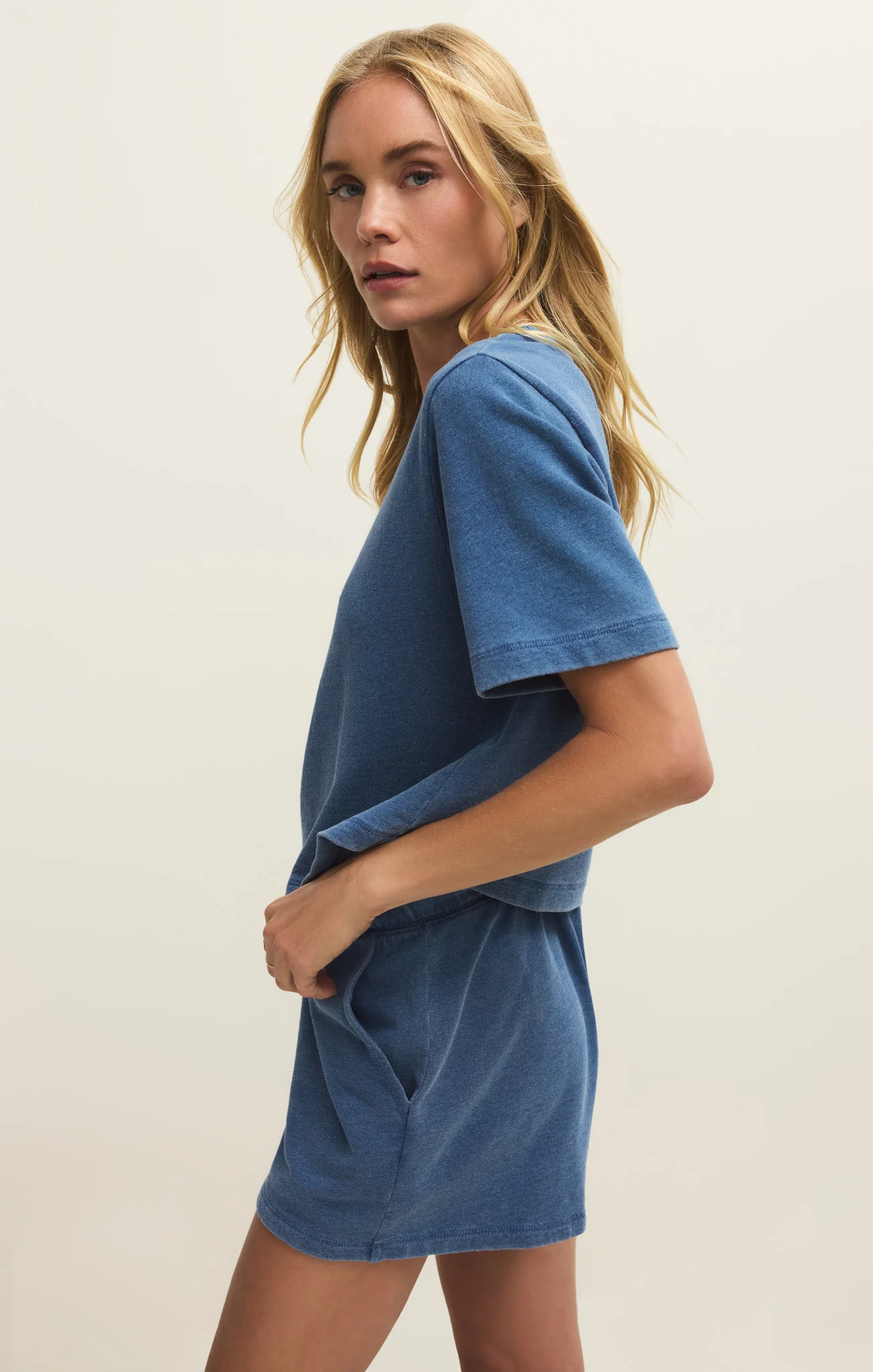 Curran Knit Denim Cropped Sweatshirt - Image 10