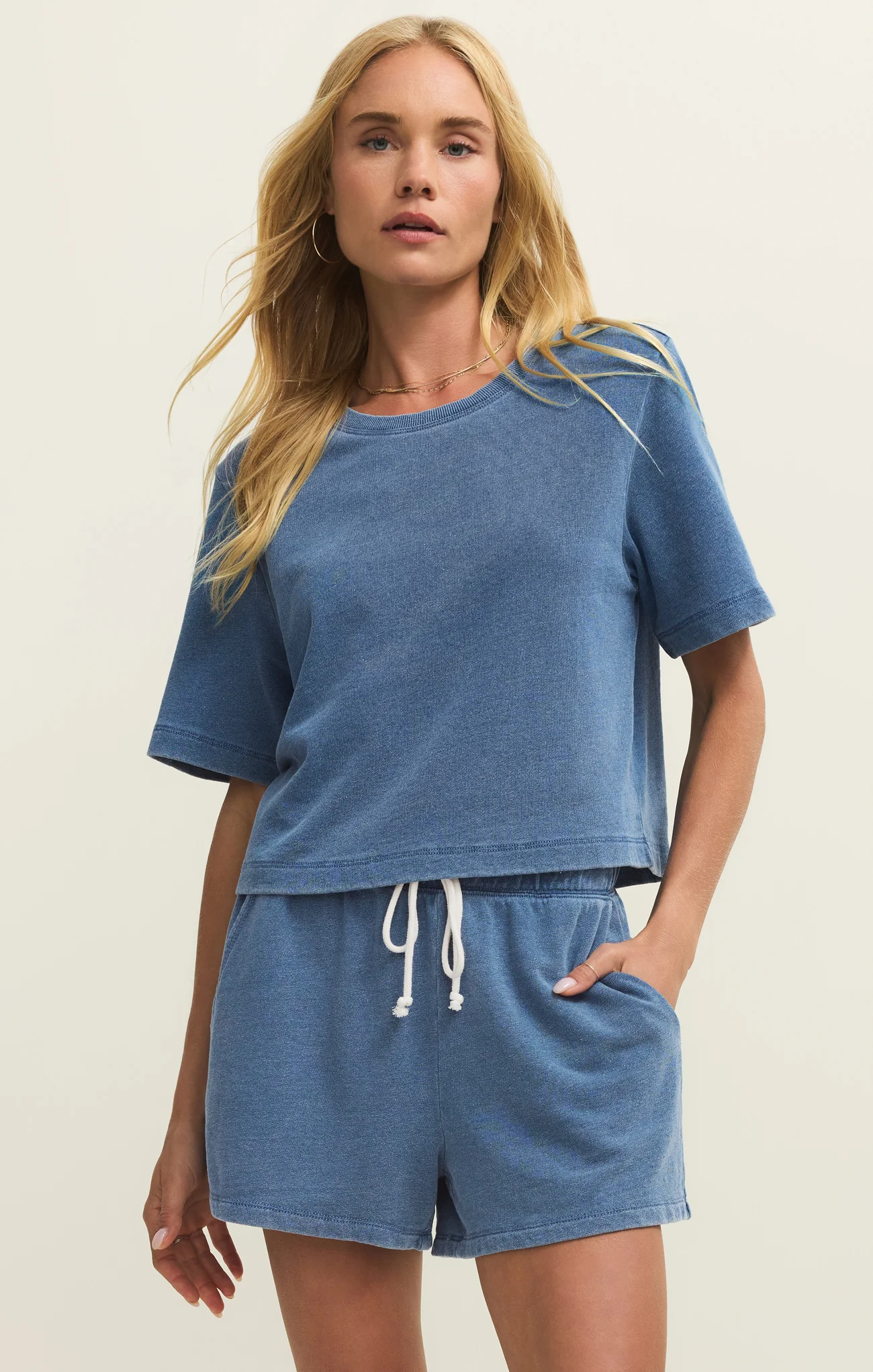 Curran Knit Denim Cropped Sweatshirt - Image 8