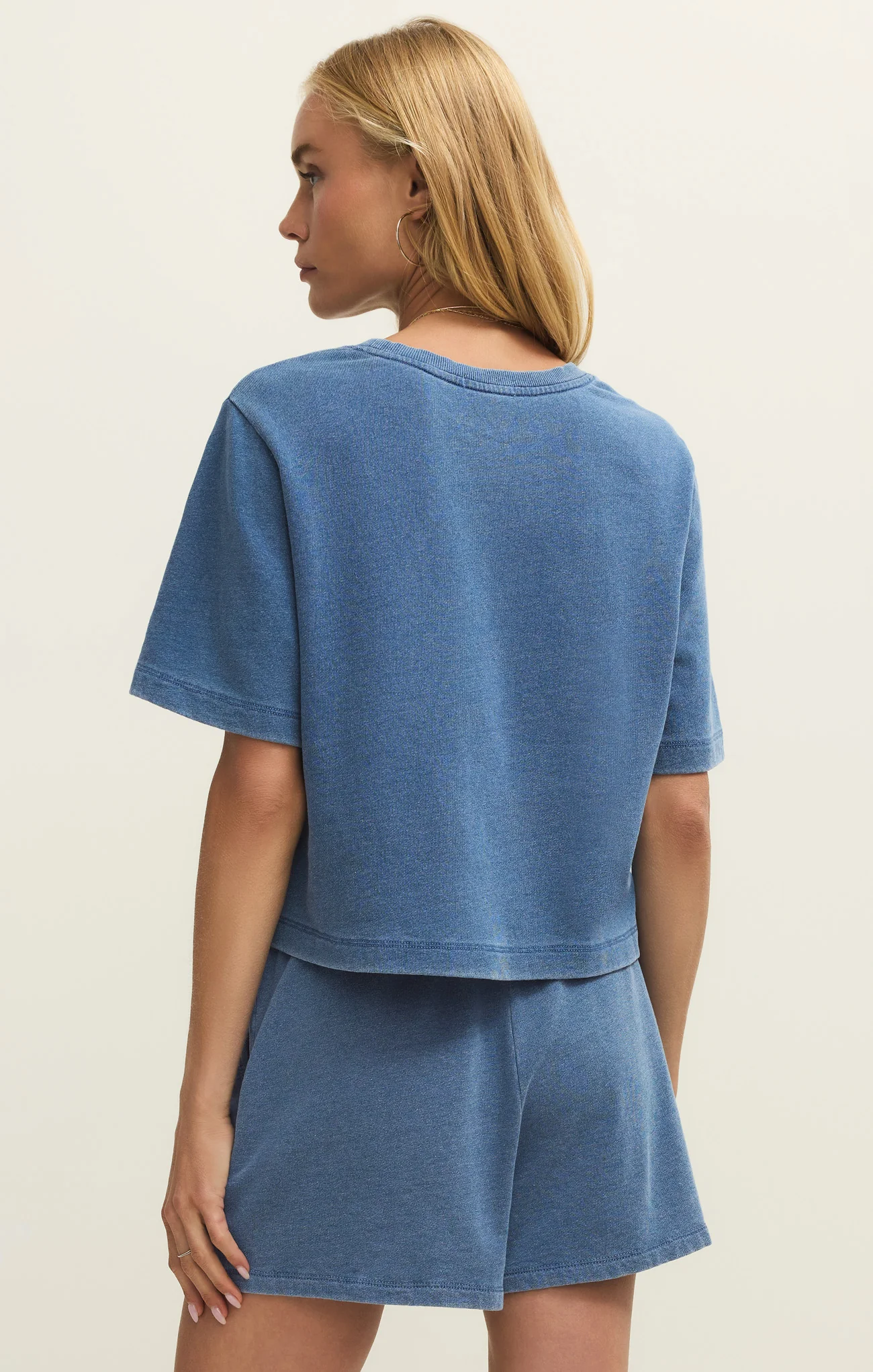 Curran Knit Denim Cropped Sweatshirt - Image 9
