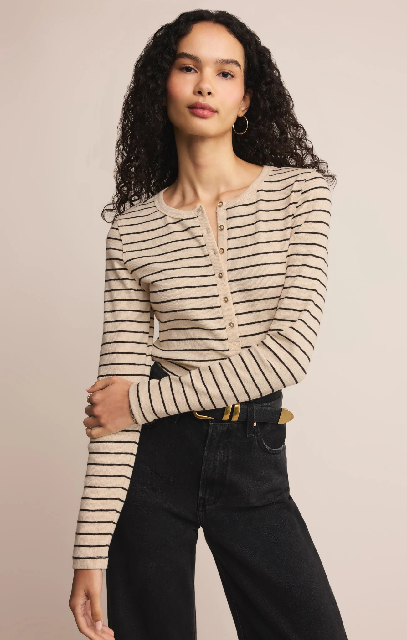 Eve Stripe Henley Long Sleeve - Image 3