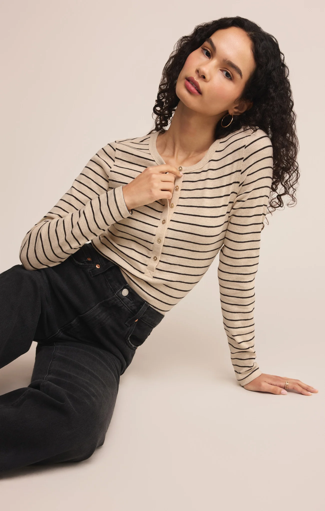 Eve Stripe Henley Long Sleeve - Image 8