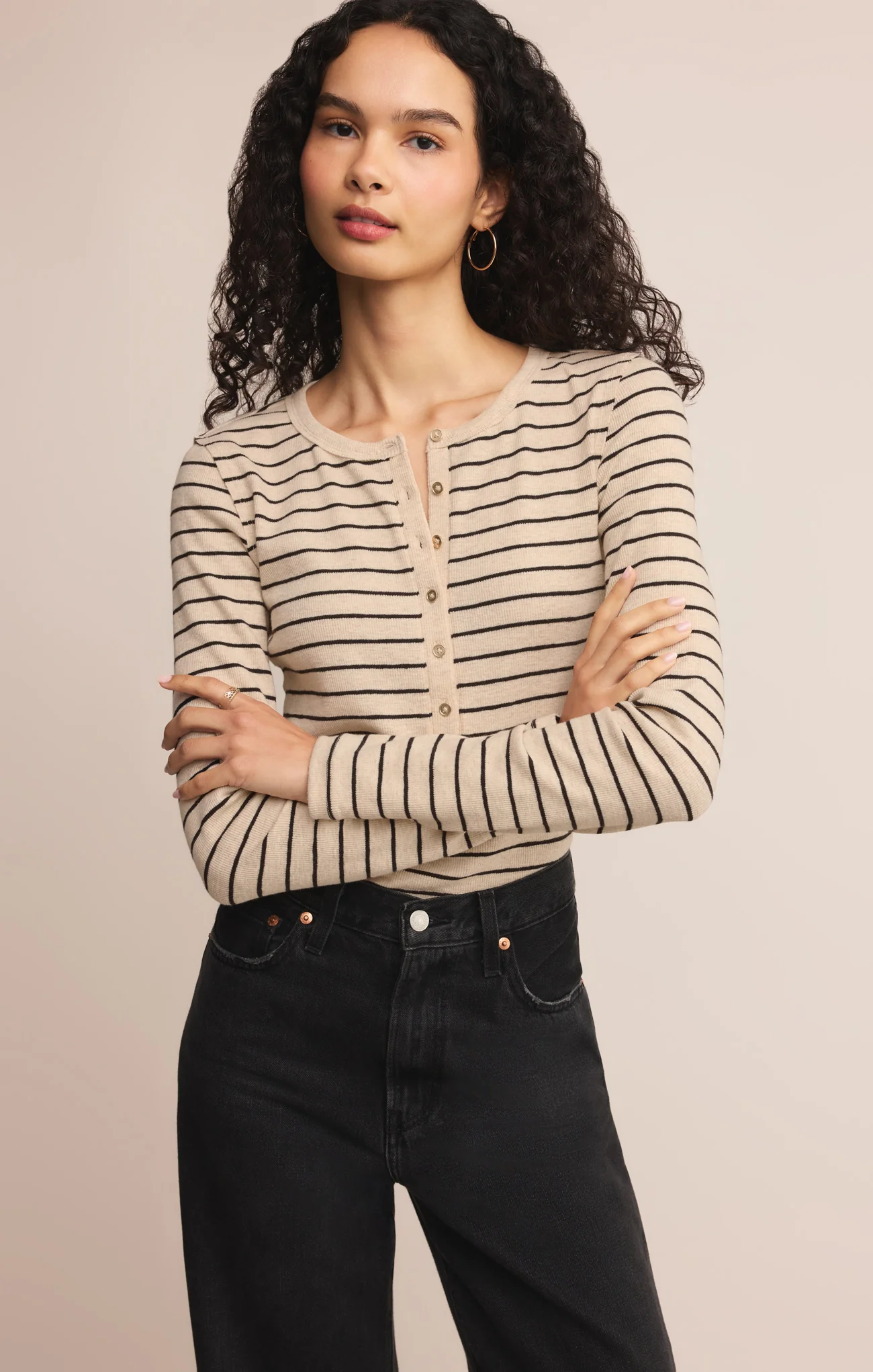 Eve Stripe Henley Long Sleeve - Image 9