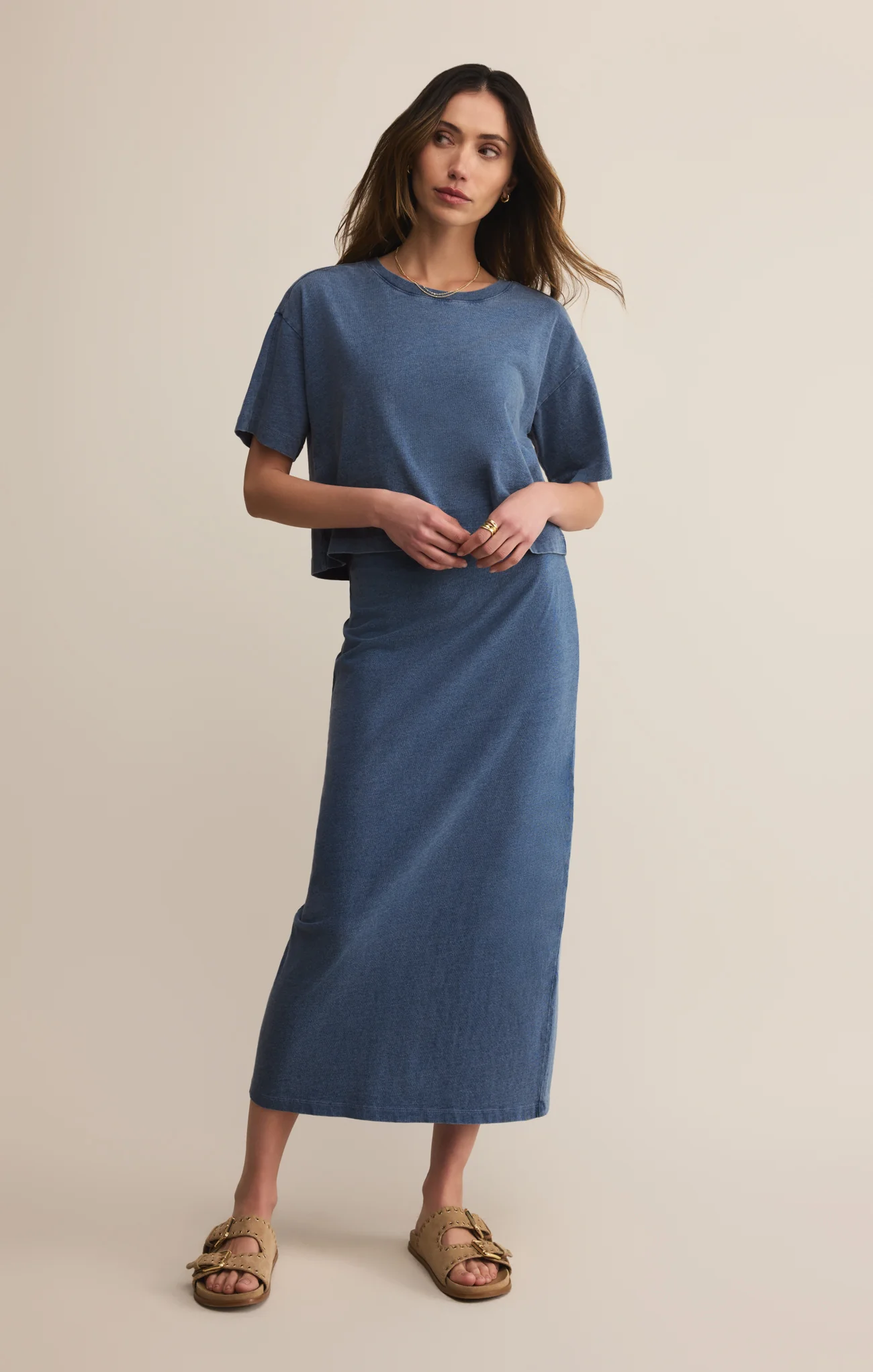 Gail Jersey Denim Midi Skirt - Image 26