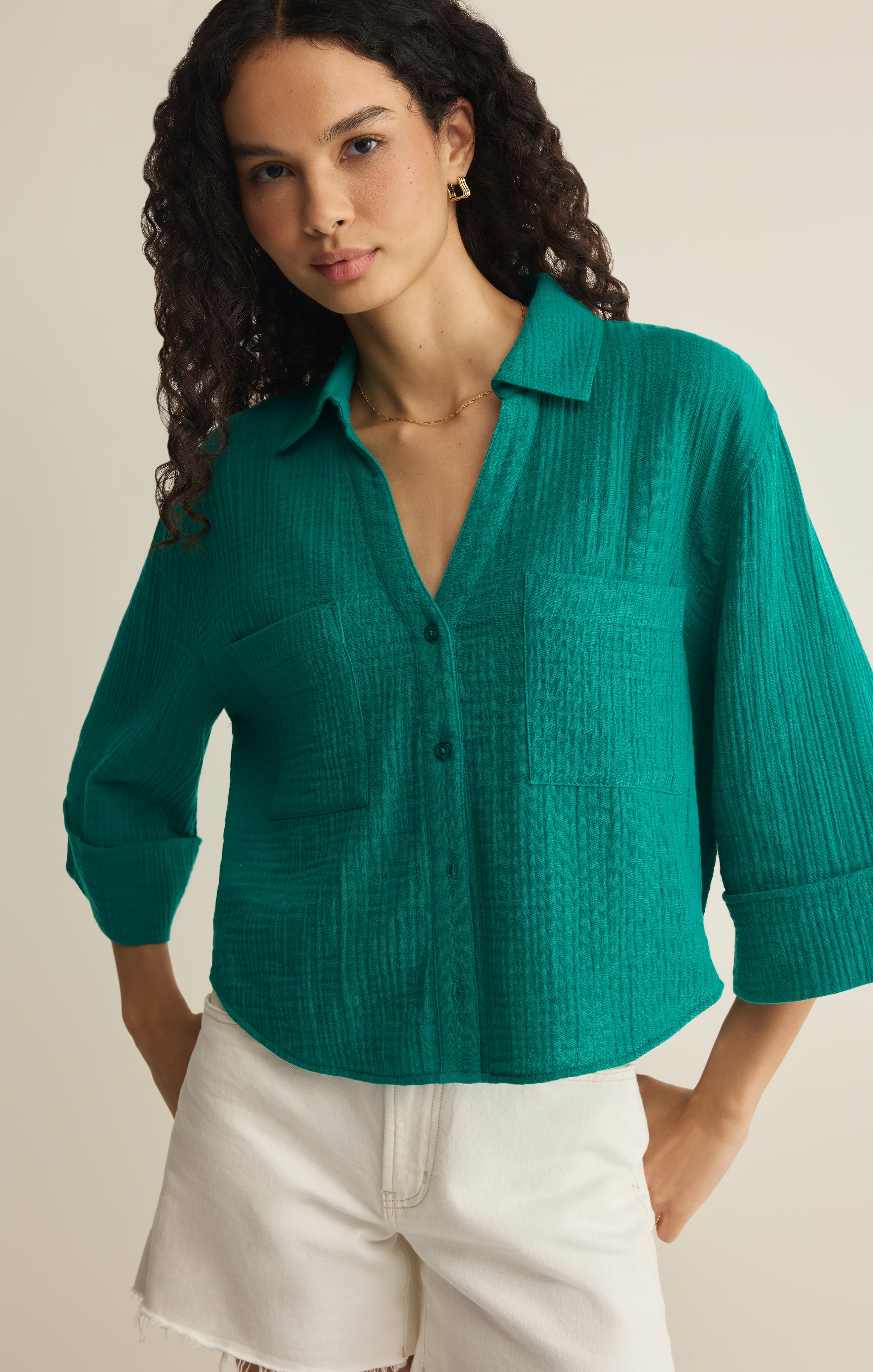 Helena Airy Gauze Button Up - Image 29