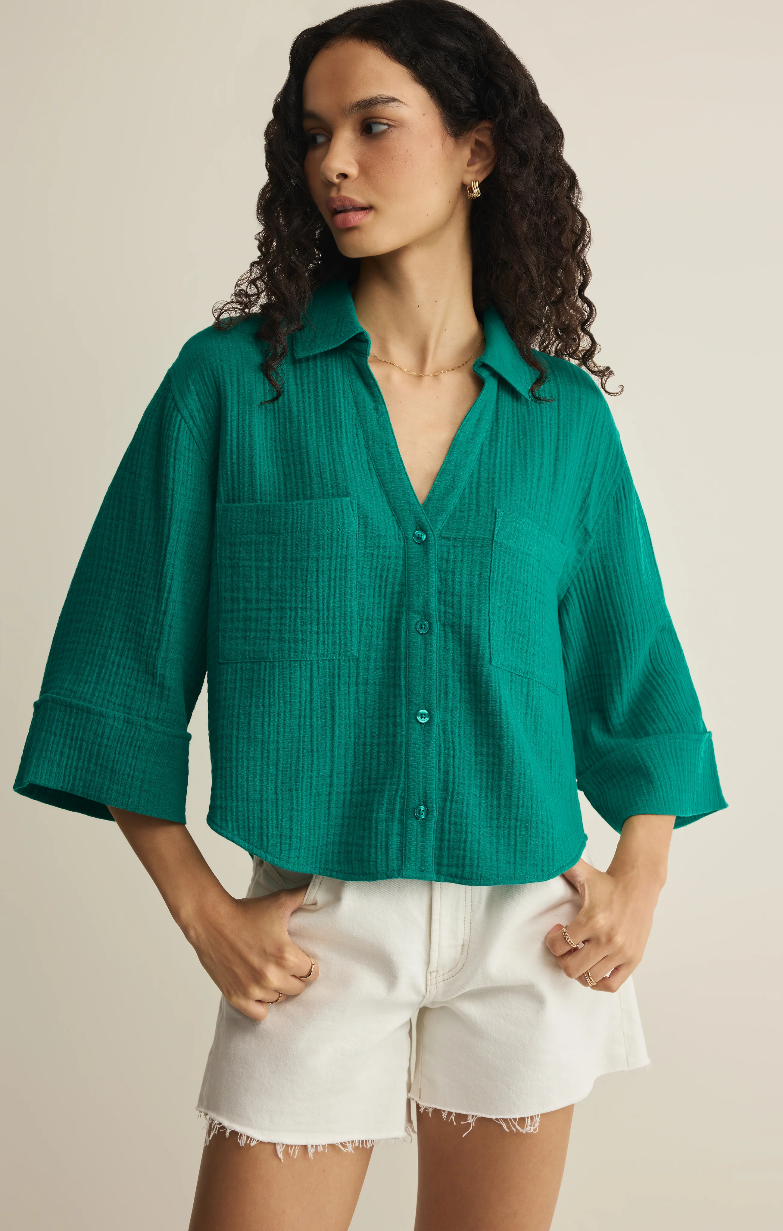 Helena Airy Gauze Button Up - Image 30
