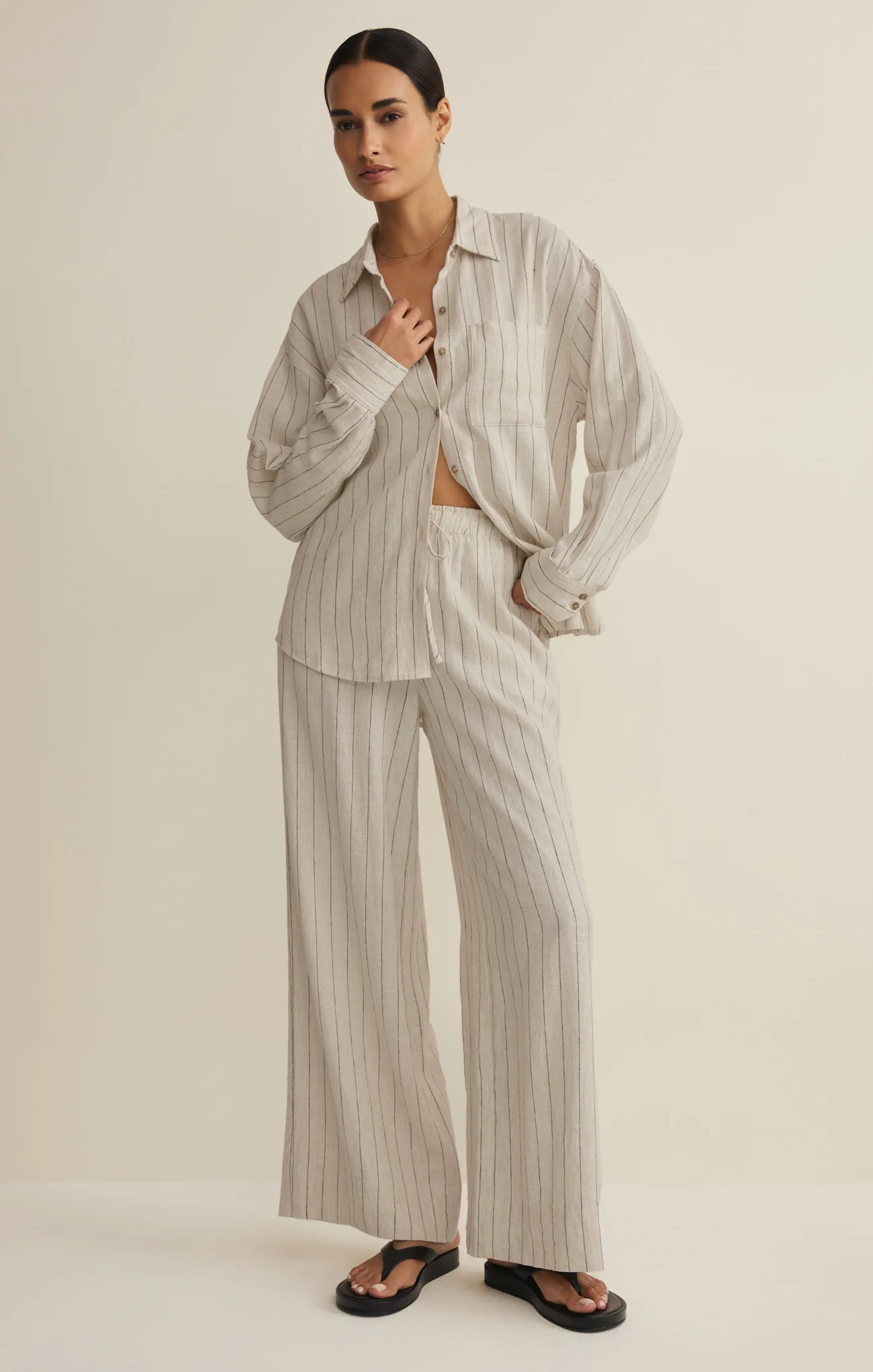 Henri Striped Linen Wide Leg Pant - Image 4