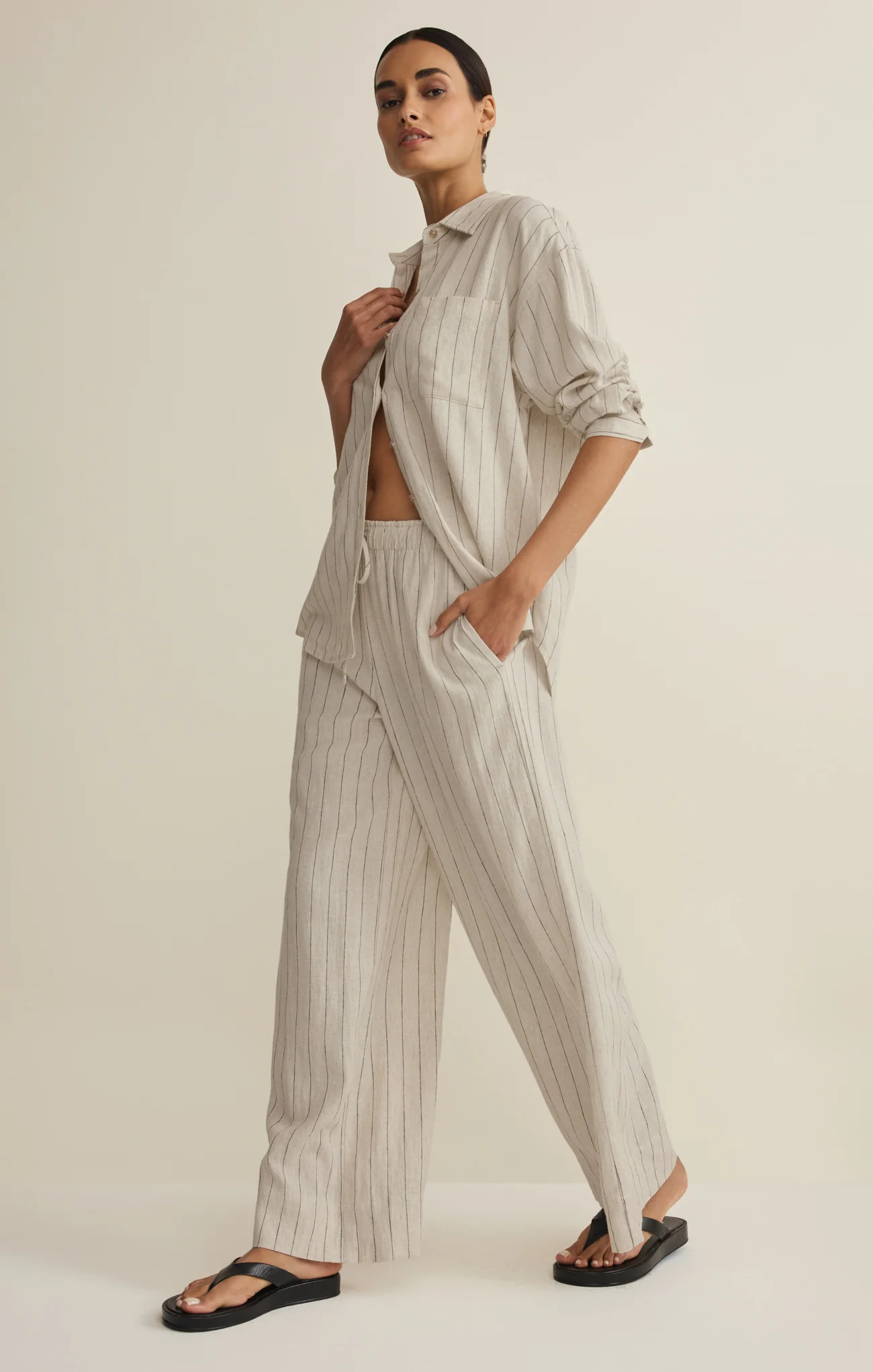 Henri Striped Linen Wide Leg Pant - Image 9