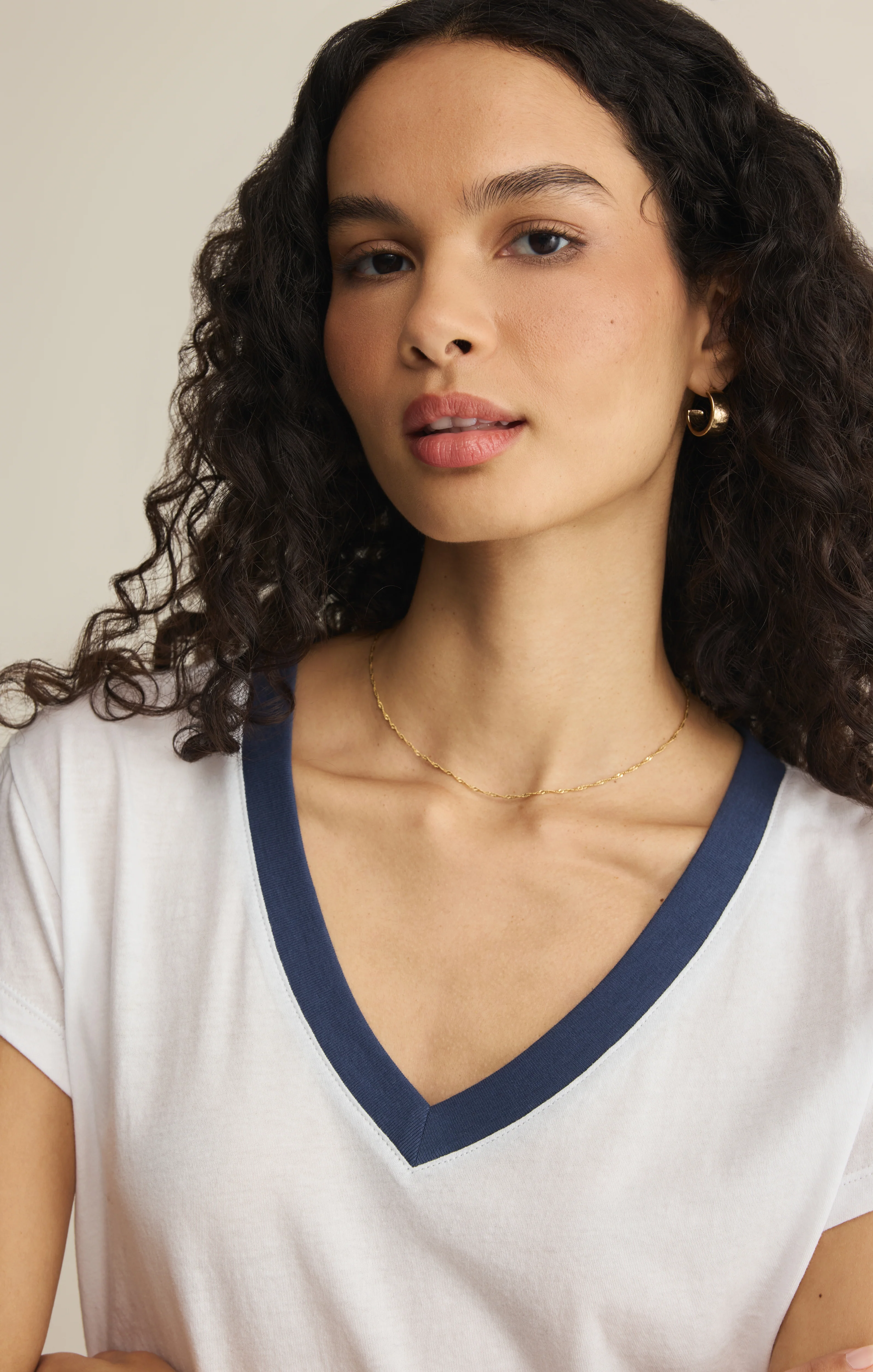 Modern Contrast V-Neck Tee - Image 15