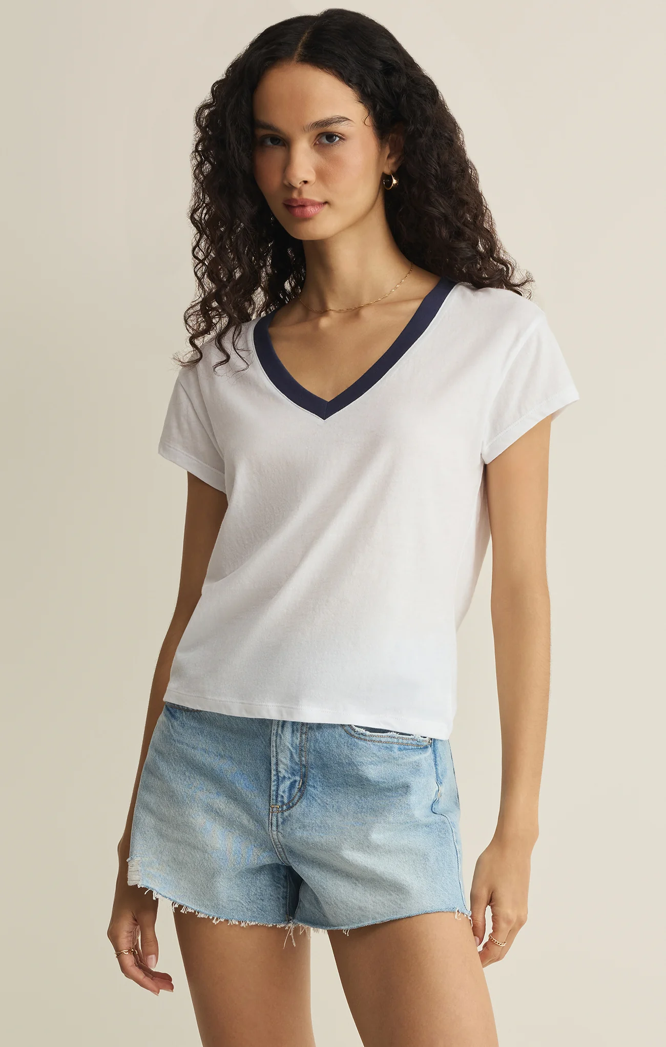 Modern Contrast V-Neck Tee - Image 9