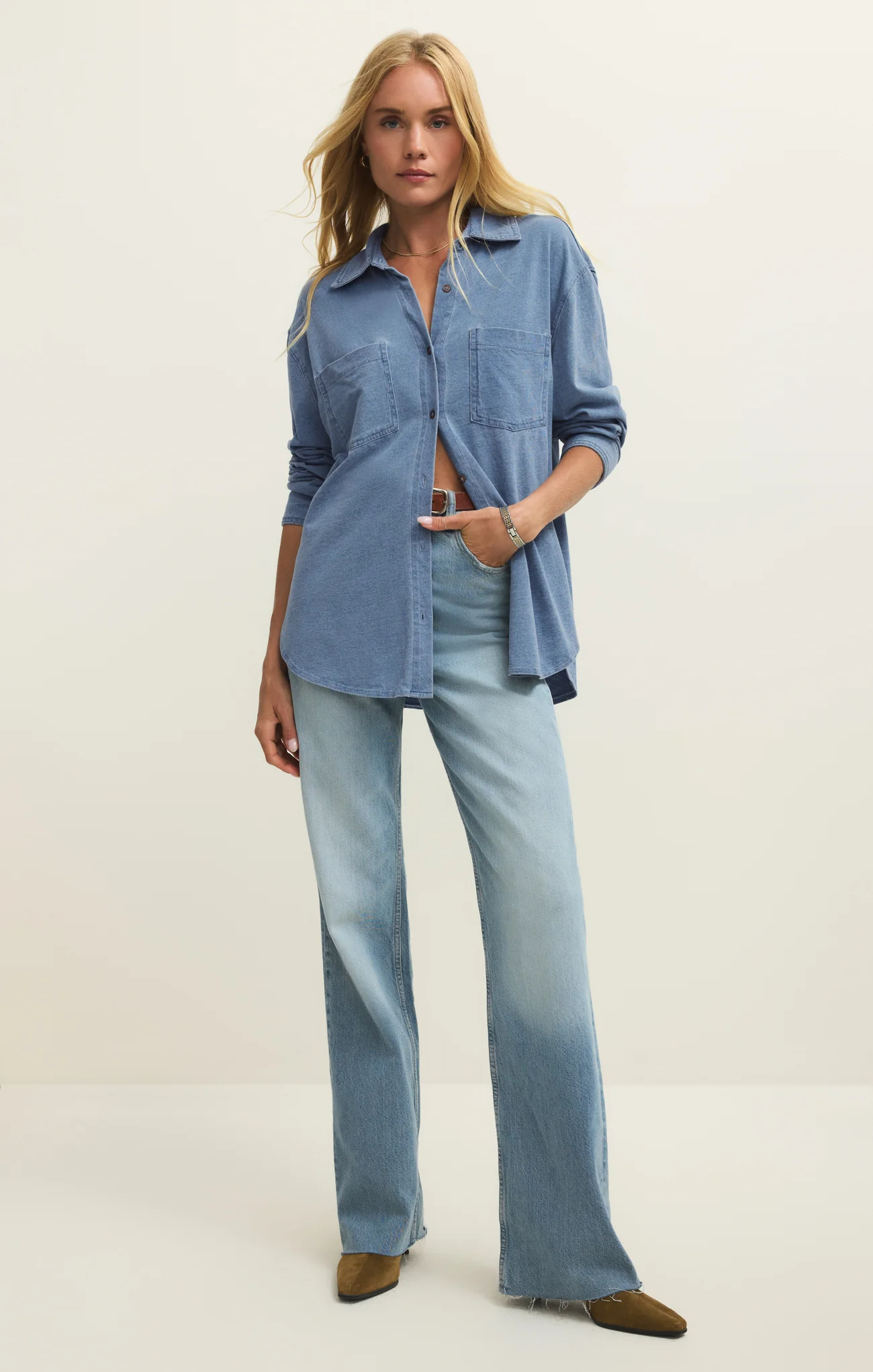 Reese Jersey Denim Button Up - Image 12