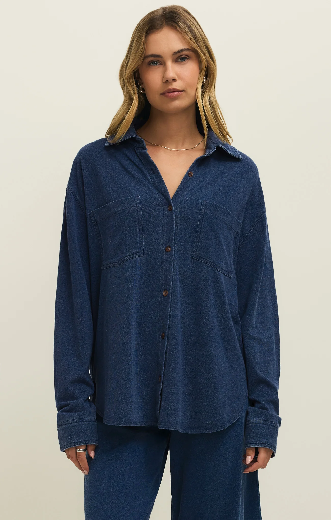 Reese Jersey Denim Button Up - Image 13