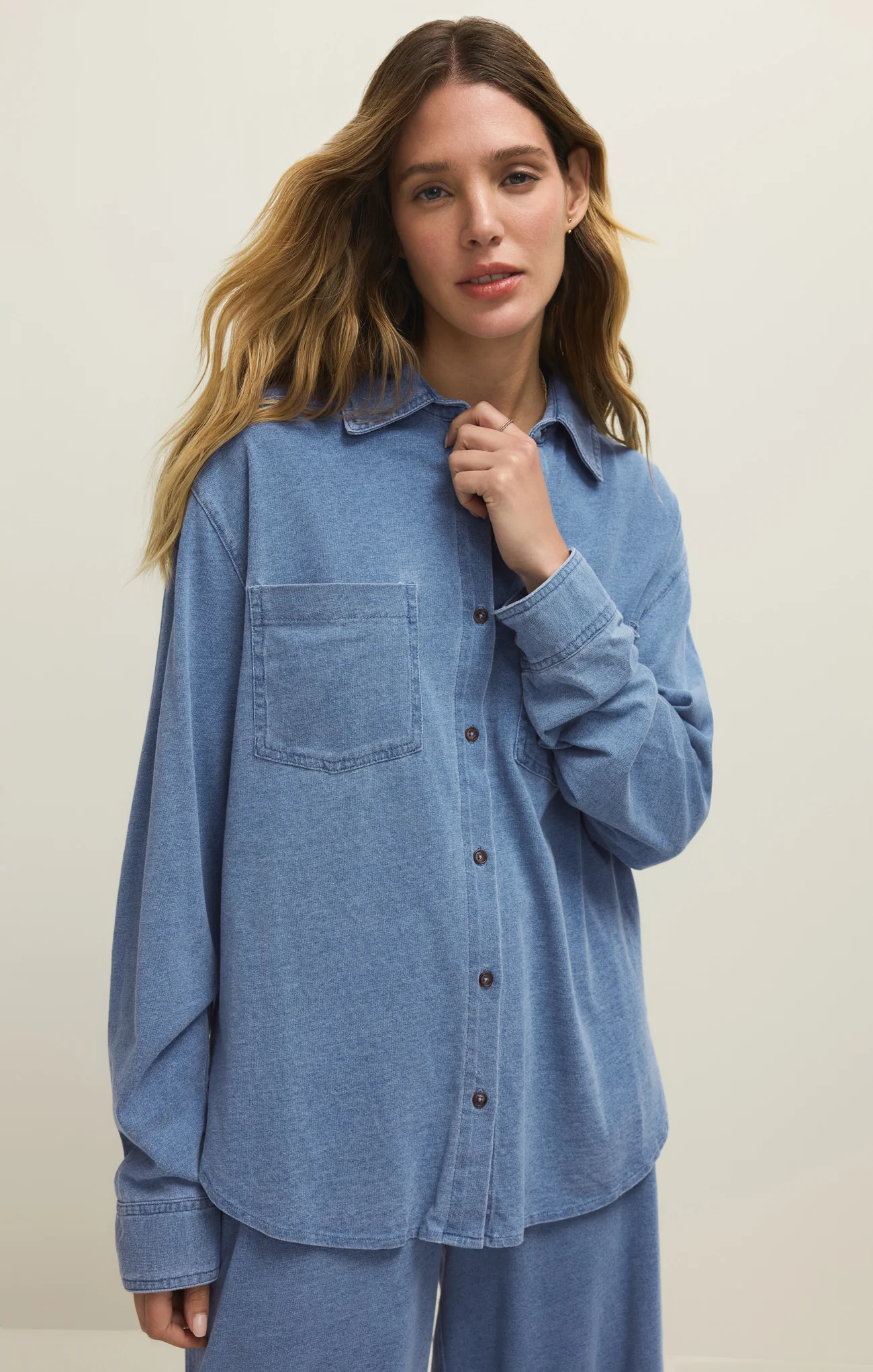 Reese Jersey Denim Button Up - Image 3