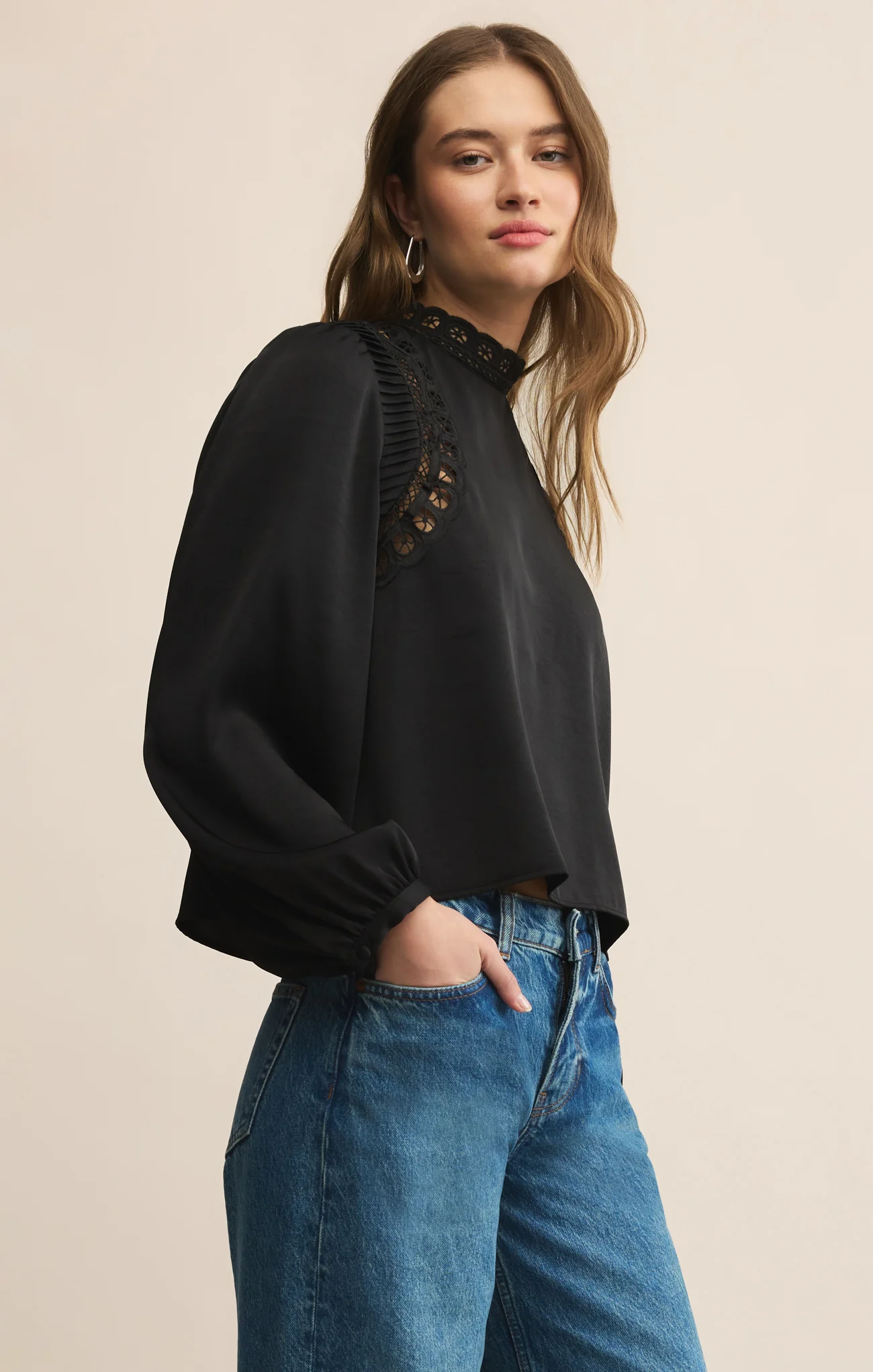 Silvana Mock Neck Embroidered Top - Image 3