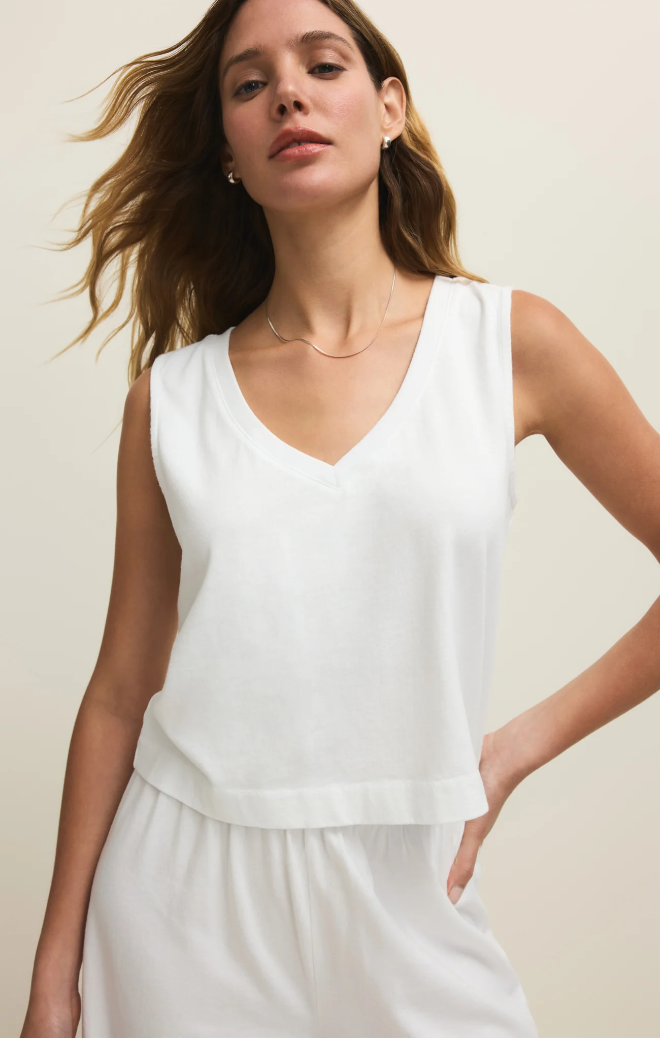 Sloane V-Neck Cotton Jersey Tank - Image 54