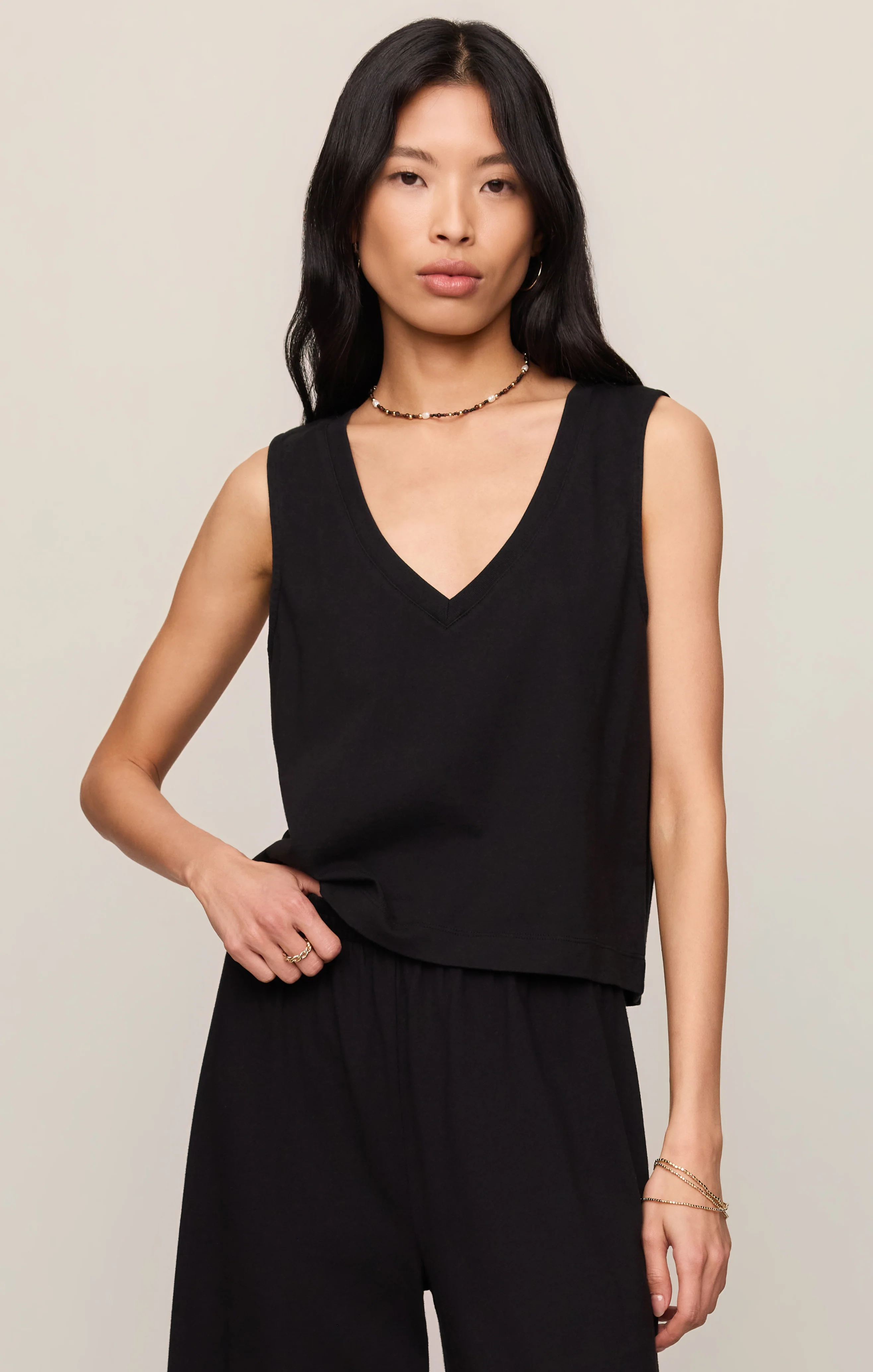 Sloane V-Neck Cotton Jersey Tank - Image 65