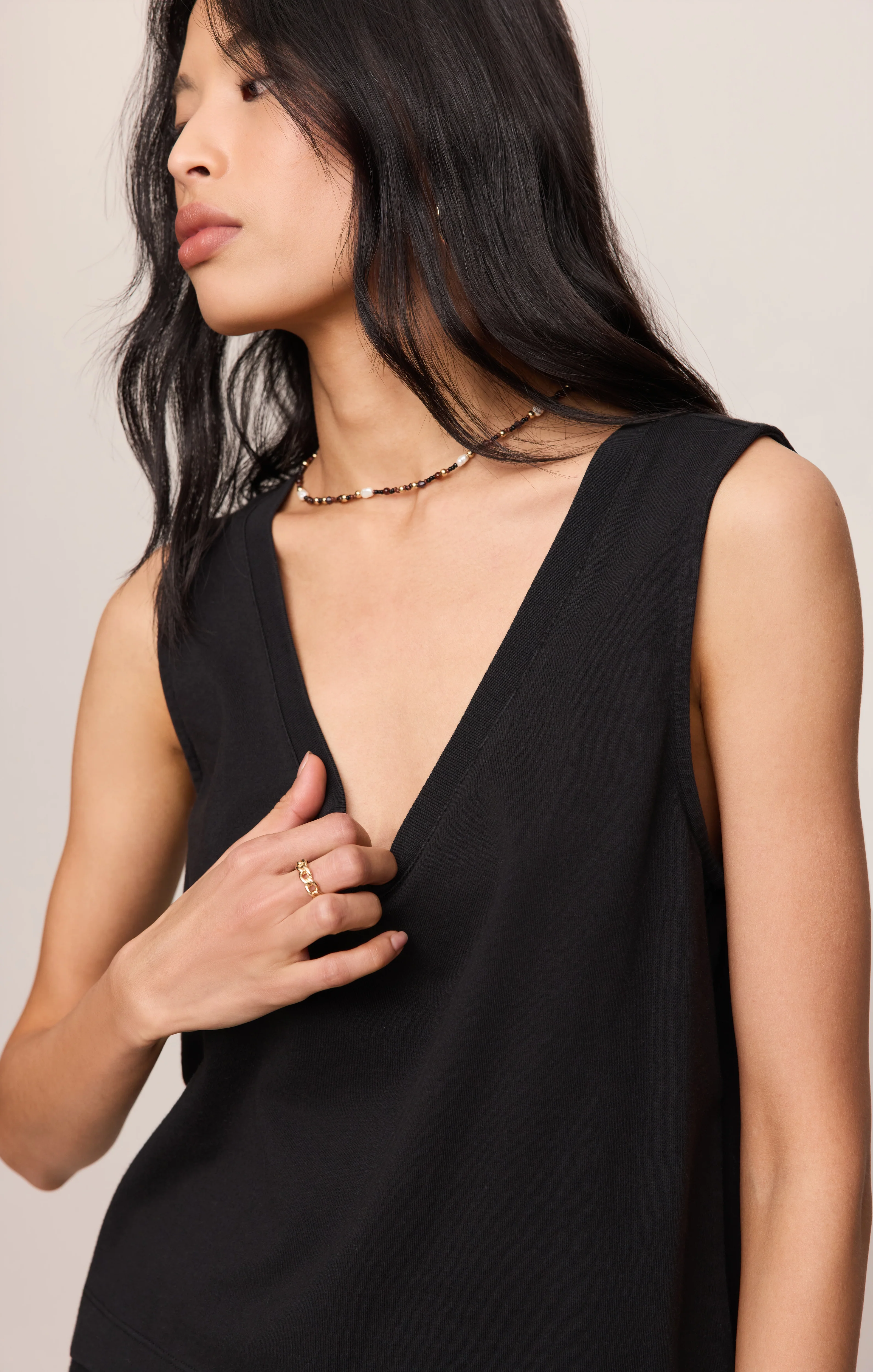 Sloane V-Neck Cotton Jersey Tank - Image 67
