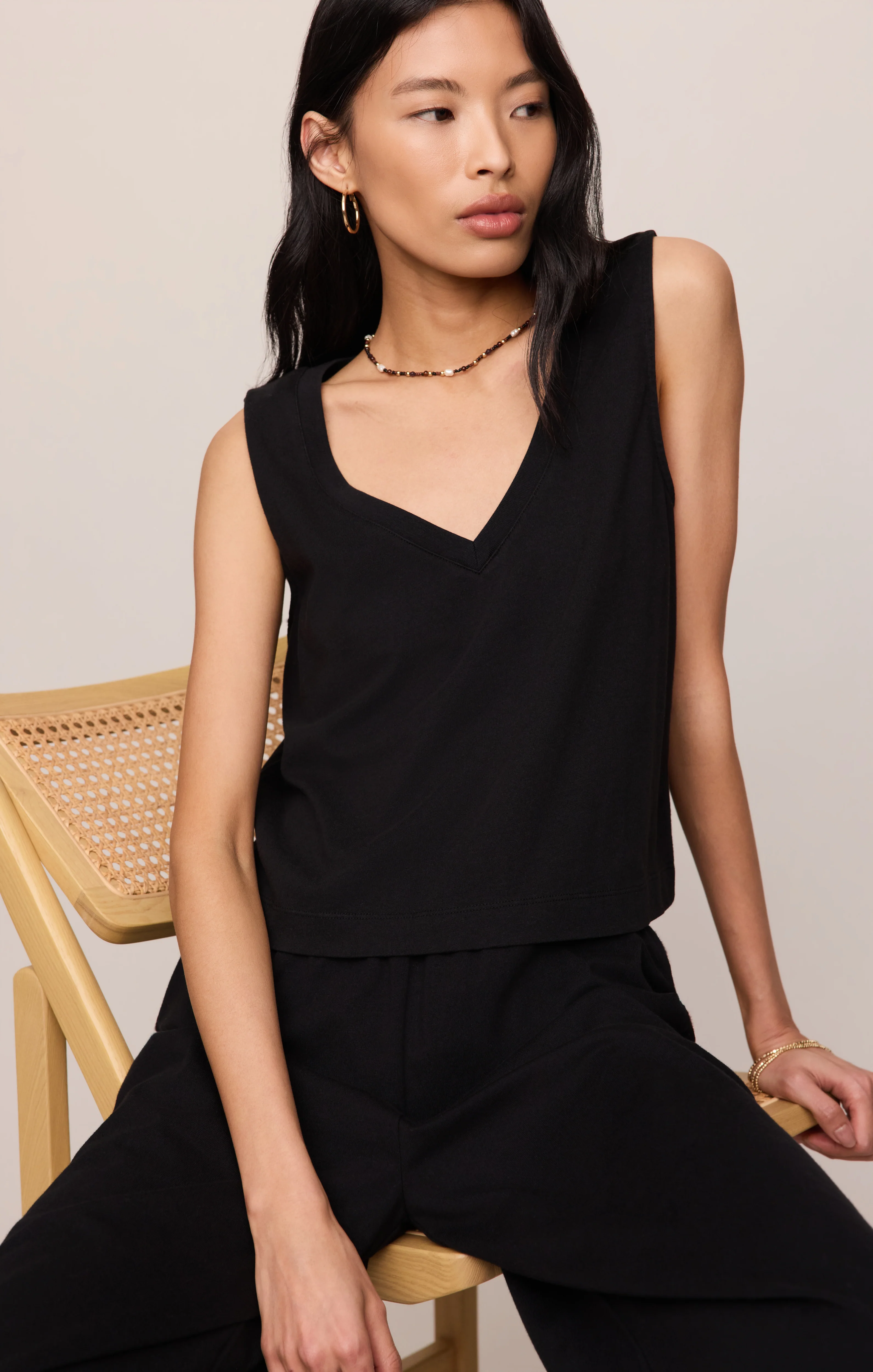 Sloane V-Neck Cotton Jersey Tank - Image 69