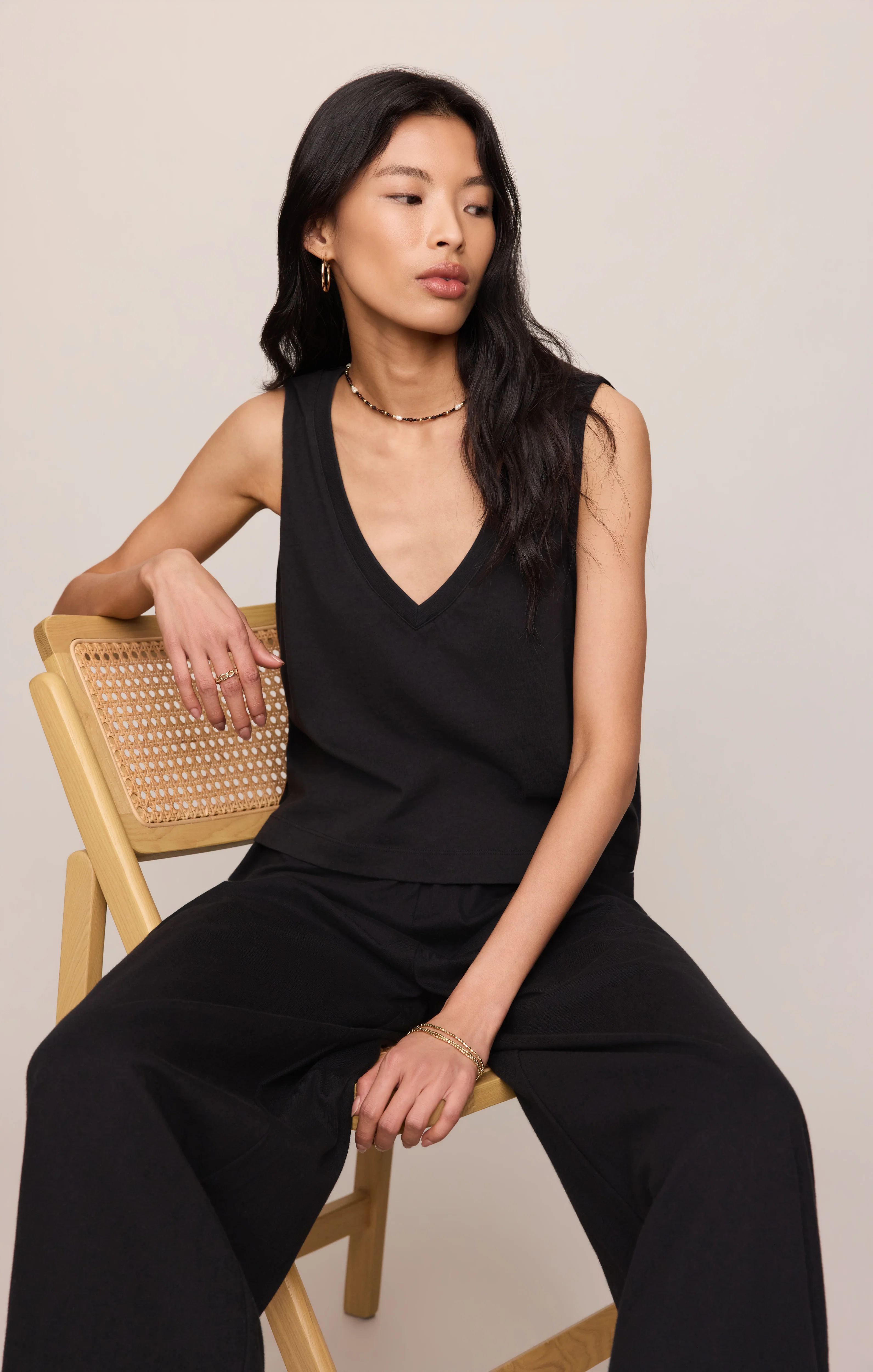 Sloane V-Neck Cotton Jersey Tank - Image 70
