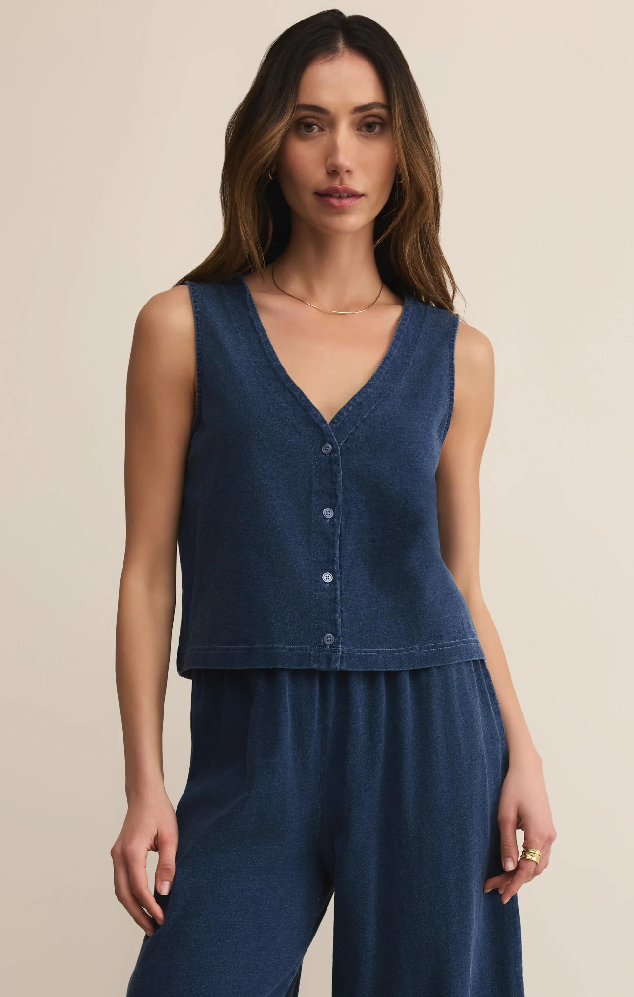 Solace V-Neck Jersey Denim Tank - Image 3