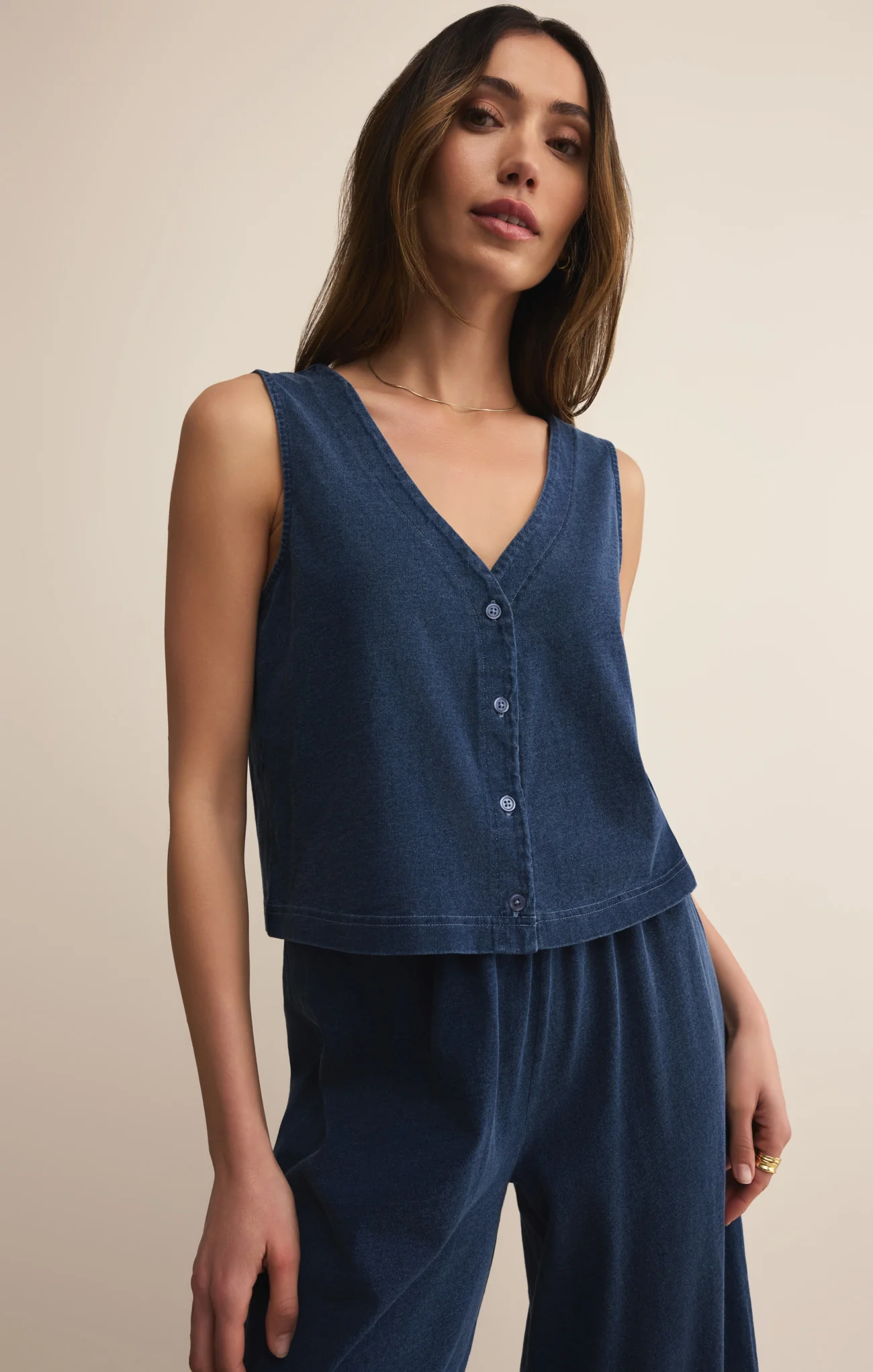 Solace V-Neck Jersey Denim Tank - Image 7
