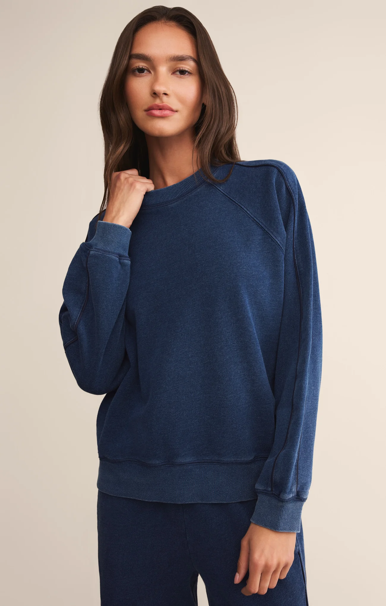 Sport Stripe Boyfriend Knit Denim Sweatshirt - Image 13