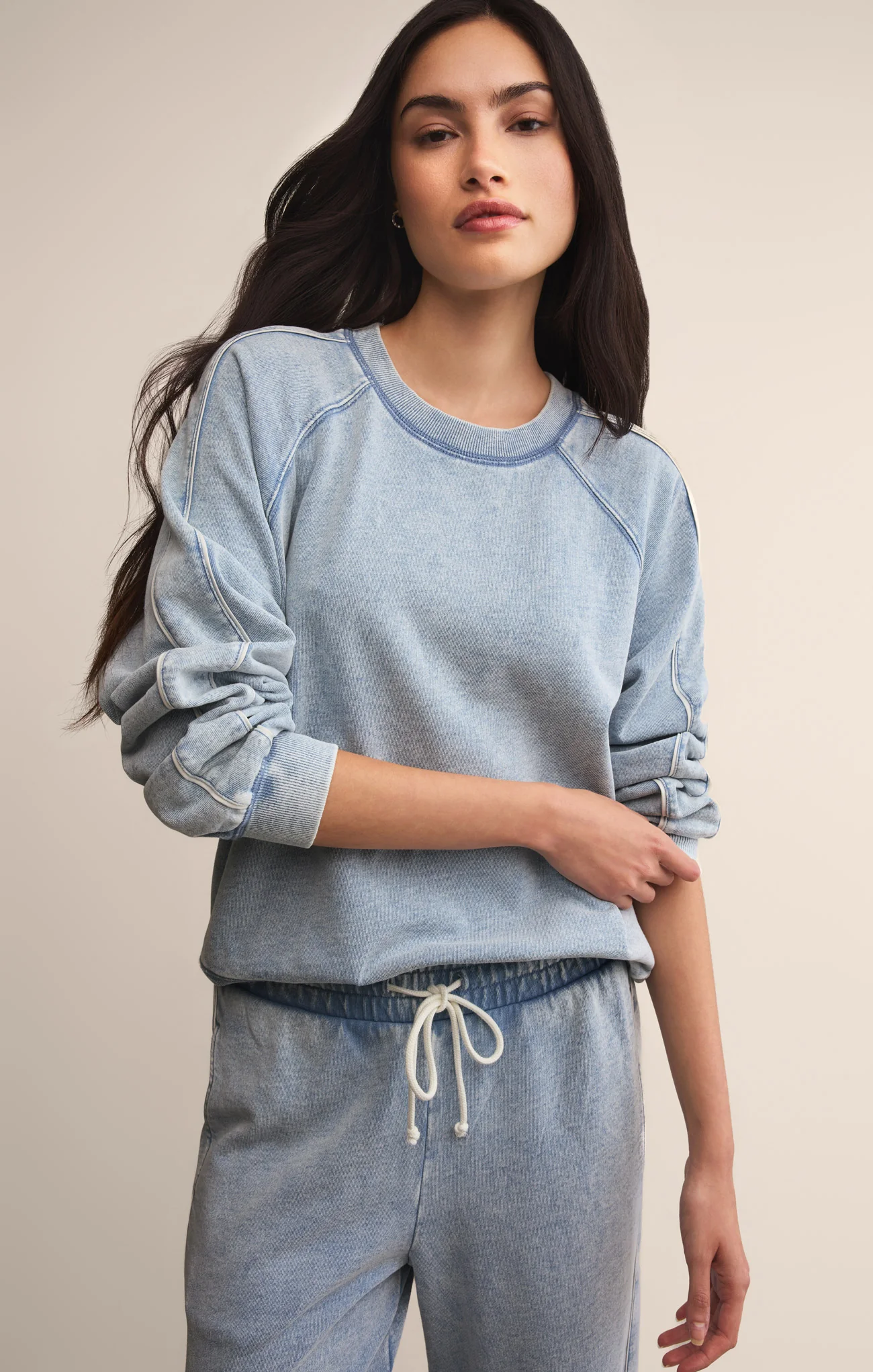 Sport Stripe Boyfriend Knit Denim Sweatshirt - Image 20