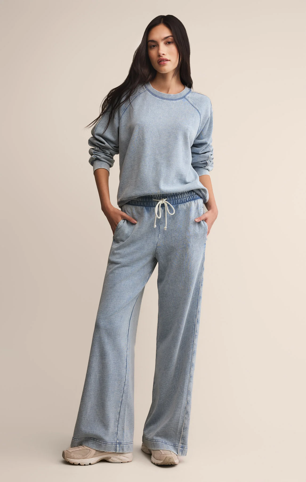 Sport Stripe Boyfriend Knit Denim Sweatshirt - Image 23