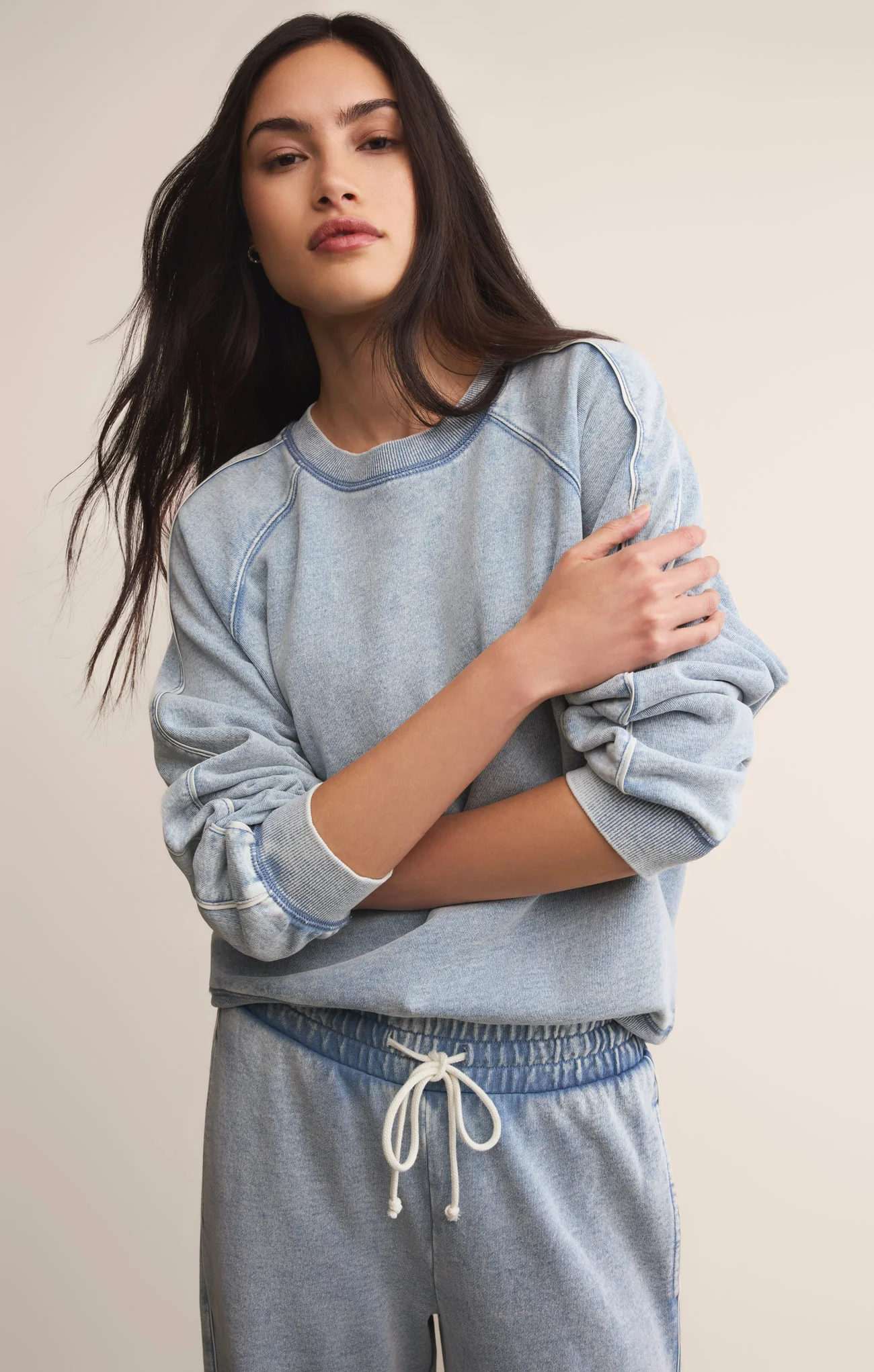 Sport Stripe Boyfriend Knit Denim Sweatshirt - Image 24